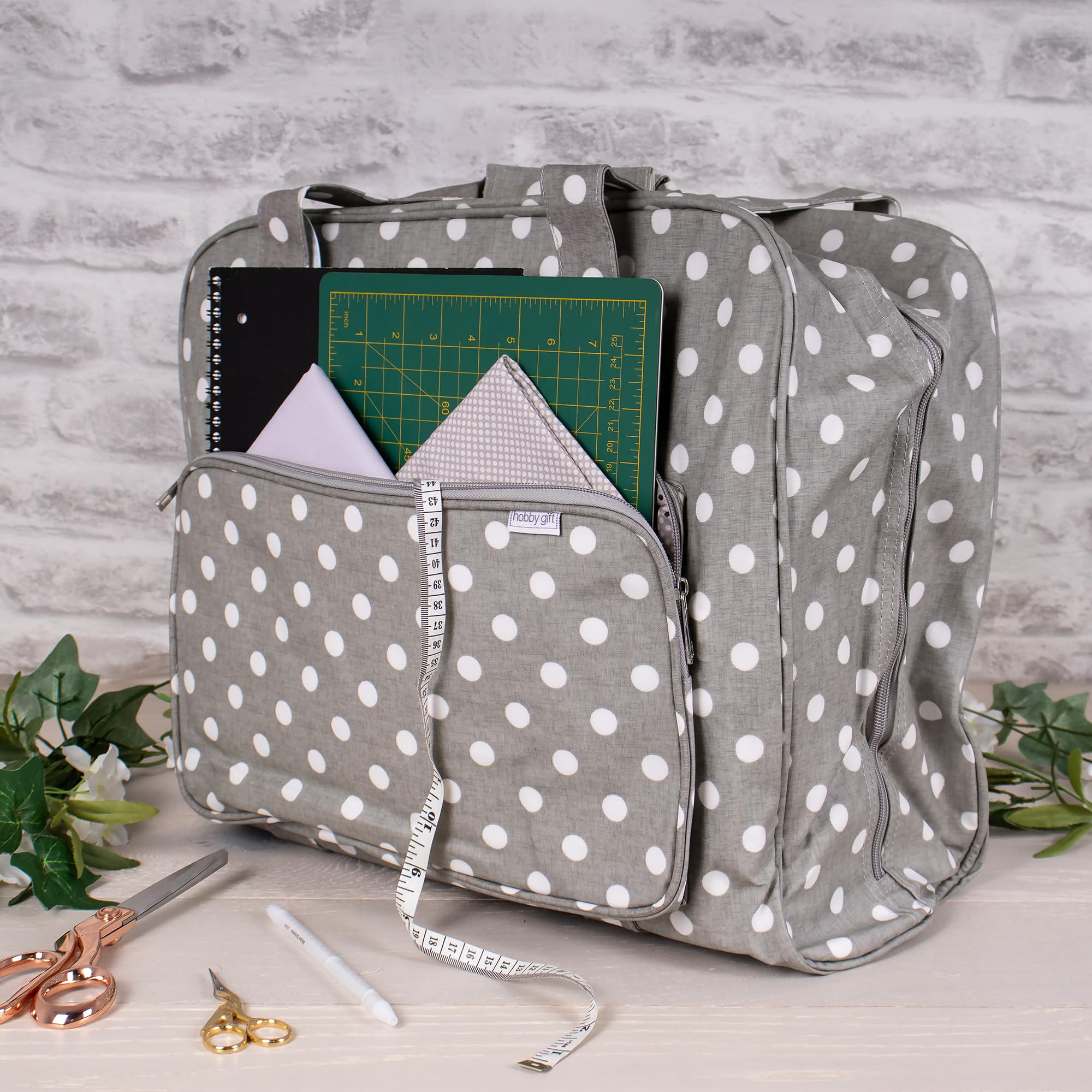 Hobby Gift MR4660 8 Value Collection: Nähmaschine Beutel: Matt PVC: Grau Leinen, Baumwolle, Grey Polka Dot, 20 x 43 x 37 cm