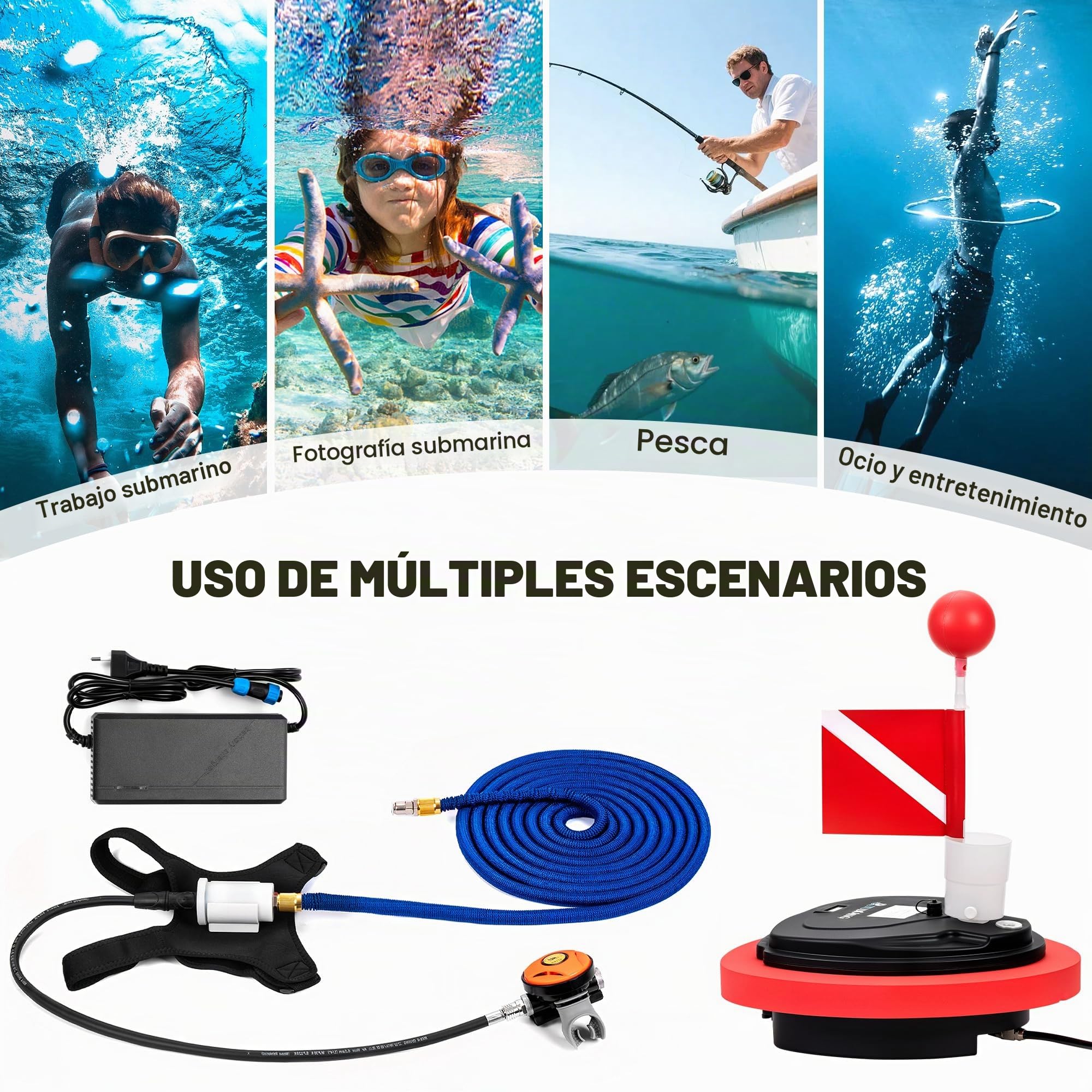 TUDIVING Ventilador de Buceo Mejorado, Tanque de Buceo Recargable portátil Impermeable 3.5H/5H con regulador de respiración, Equipo de Buceo