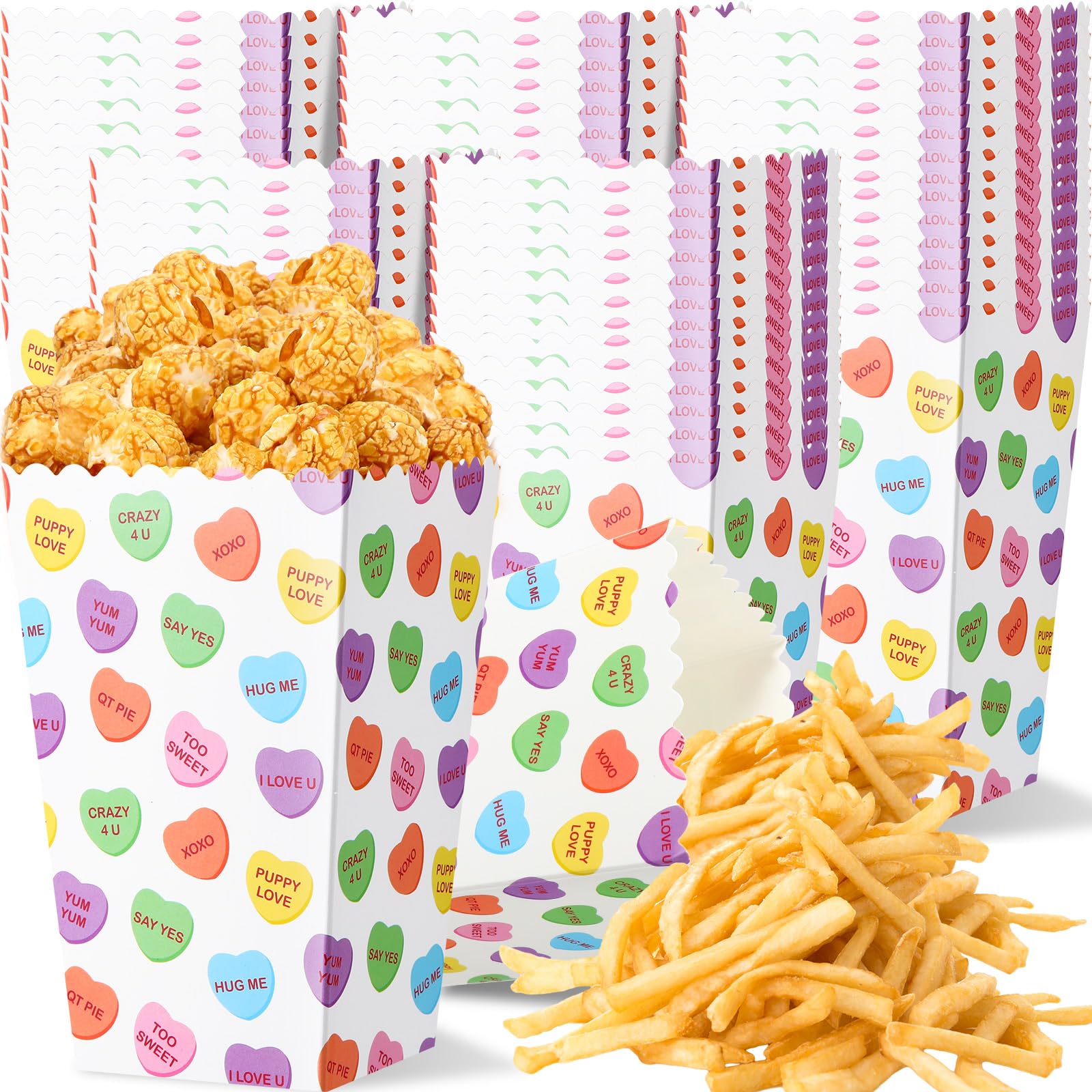 Yeaqee 100 Pieces Valentine's Day Popcorn Boxes Conversation Hearts Treat Candy Boxes Valentines Heart Party Favor Popcorn Treat Boxes Valentines Gift Boxes for Treat for Valentine Party Supplies
