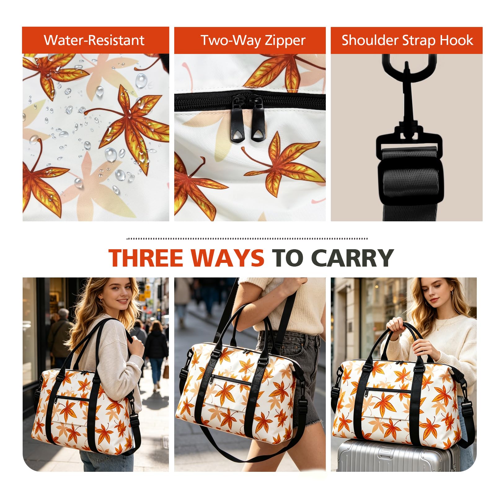 TOPBAG Travel Duffle Bag, Waterproof Weekender Carry On Tote Bags for Women, Sport Gym Bag for Men, Hospital Bag for Labor and Delivery, Overnight Luggage Bag with Trolley Sleeve Coral view 6