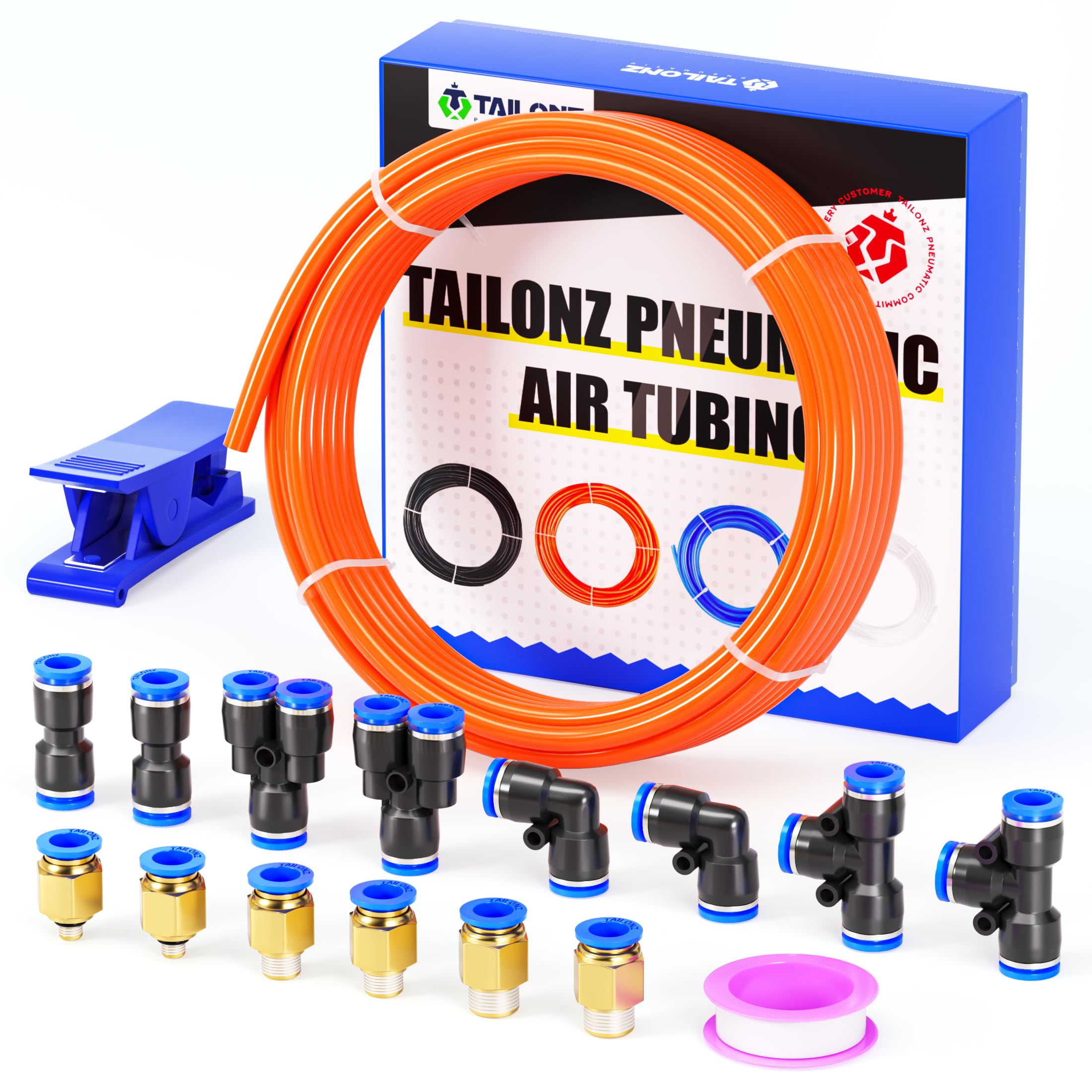 TAILONZ Orange 4mm OD 2.5mm ID PU Air Hose Pipe Tube Kit 10 Meter 32.8ft