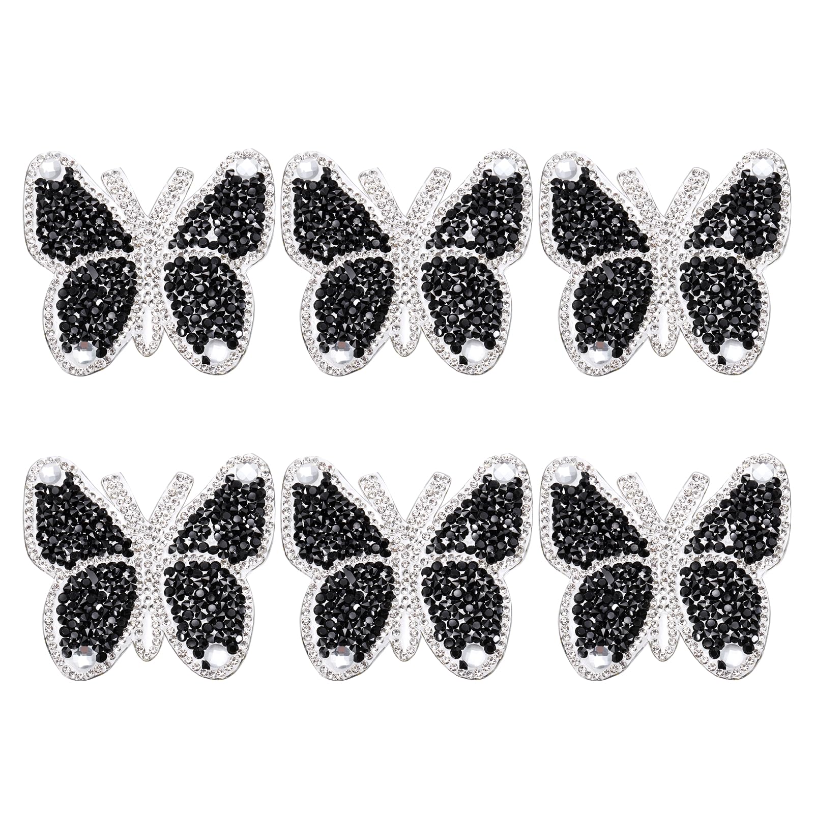 sourcing map 6 Pcs Butterfly Rhinestone Patches, Rhinestone Butterfly Iron-on Appliques Sparkly Self-Adhesive Patches for Clothing Shoes Hats Phone Case DIY Decorations, Black