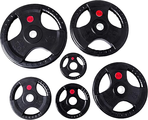 Miniatura 5 de BalanceFrom Placa de peso de hierro fundido recubierto de goma para entrenamiento de fuerza y levantamiento de pesas, olímpico o estándar