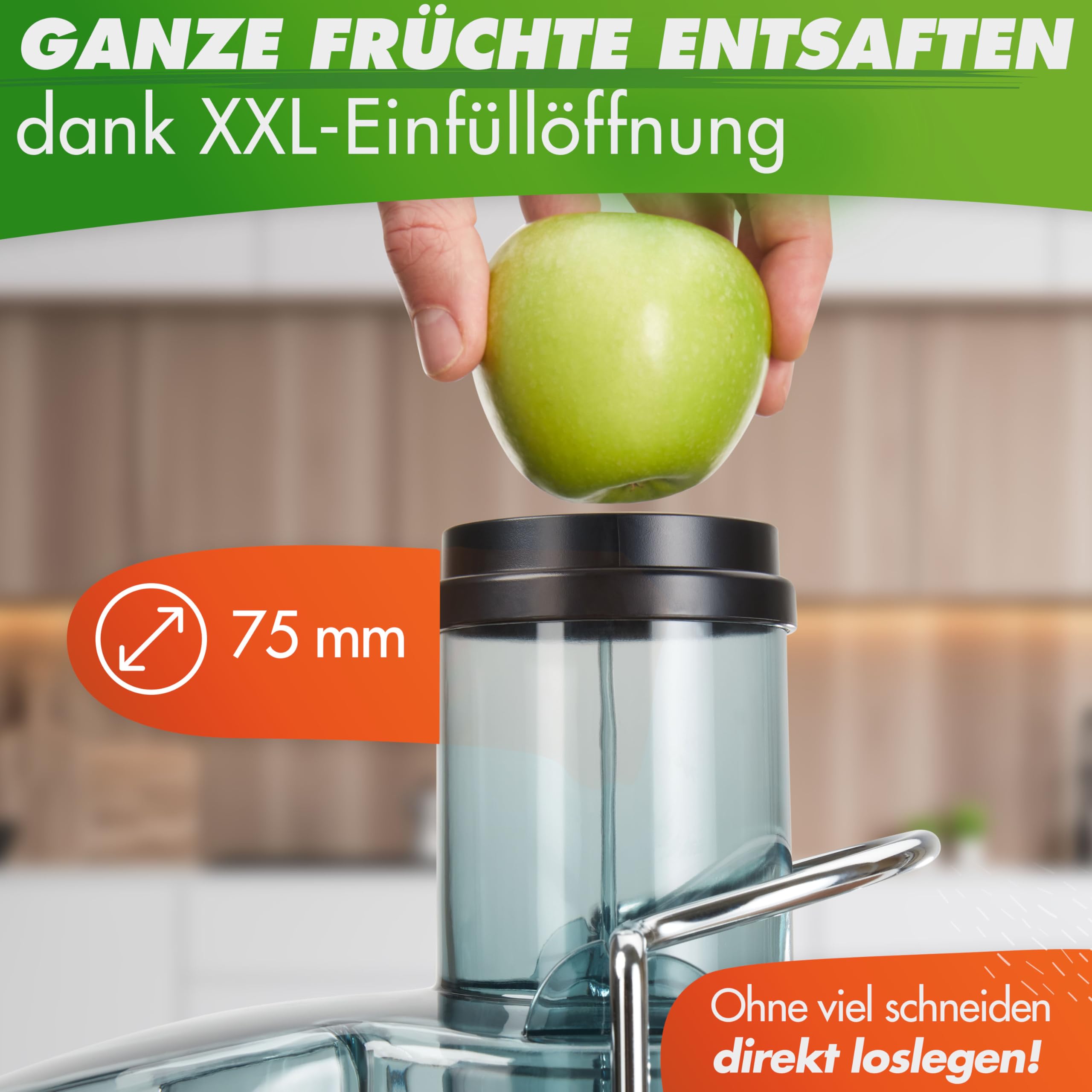 Nutrilovers QUICK-JUICER MAX sokowirówka do owoców i warzyw, otwór wsypowy XXL, sitko ze stali nierdzewnej, zewnętrzny pojemnik na wytłoczyny, 800 W, w zestawie bez BPA, w zestawie butelka na napoje +