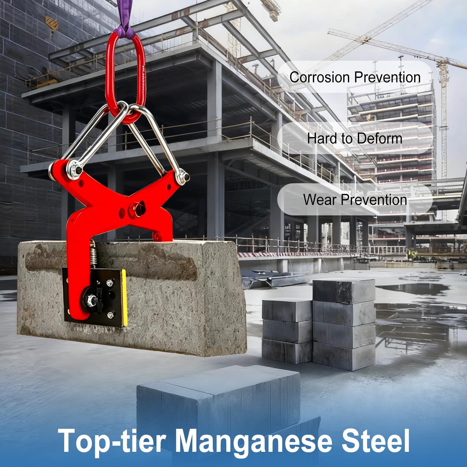 Bordsteinzange, Versetzzange Steinzange Blockstufenzange Steinausheber | 325kg Tragkraft, Verstellbare Öffnung 6-18 cm, mit rutschfesten Gummipads, zum Anheben und Transportieren Steinen