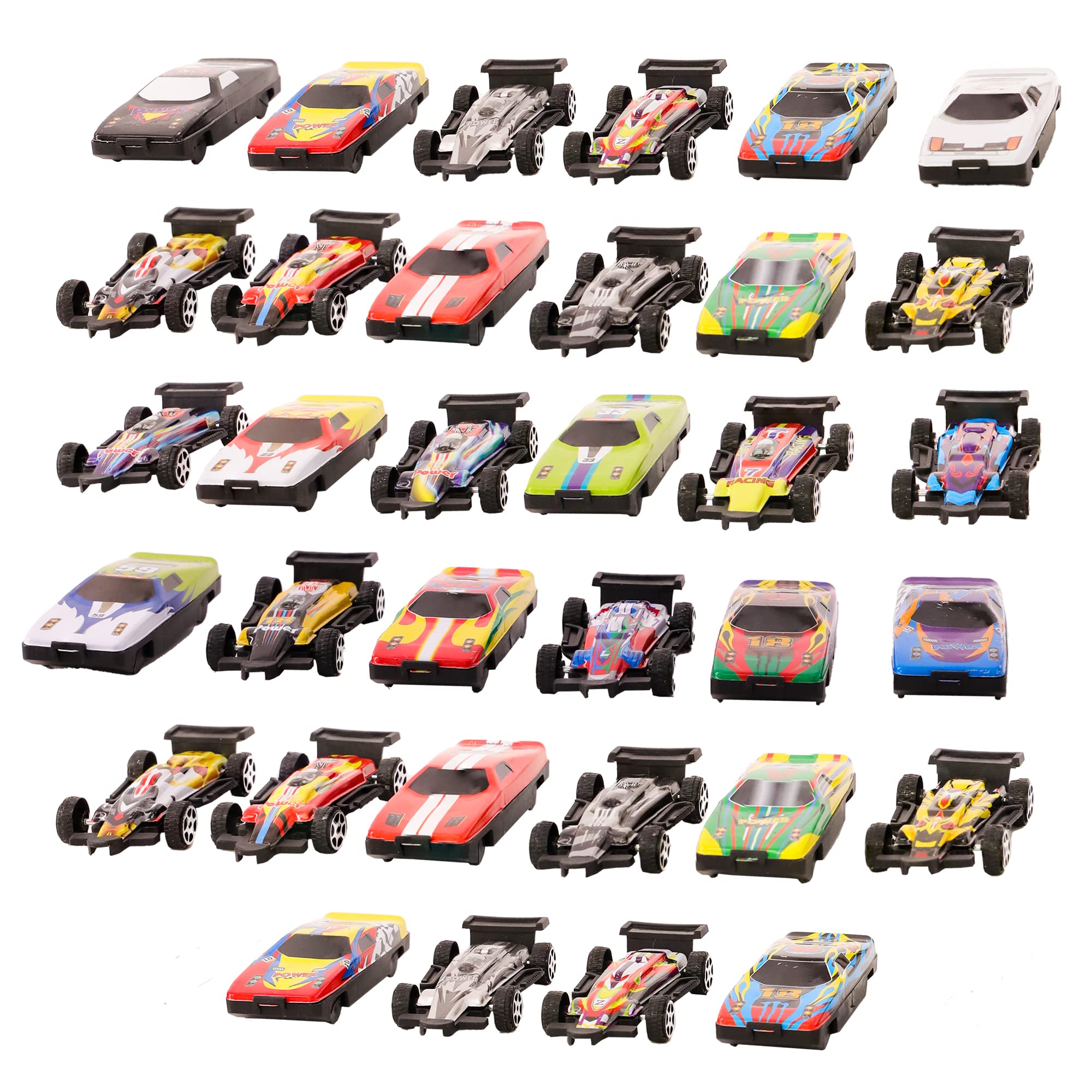 36 Pcs Free Wheel Toy Cars Set Mini Racing Convertibles F1 Hot Flame Alloy Wheels Sports Model Cars Kids Playset Collection Cake Toppers Home Education Ideas (36 Plastic Racers)