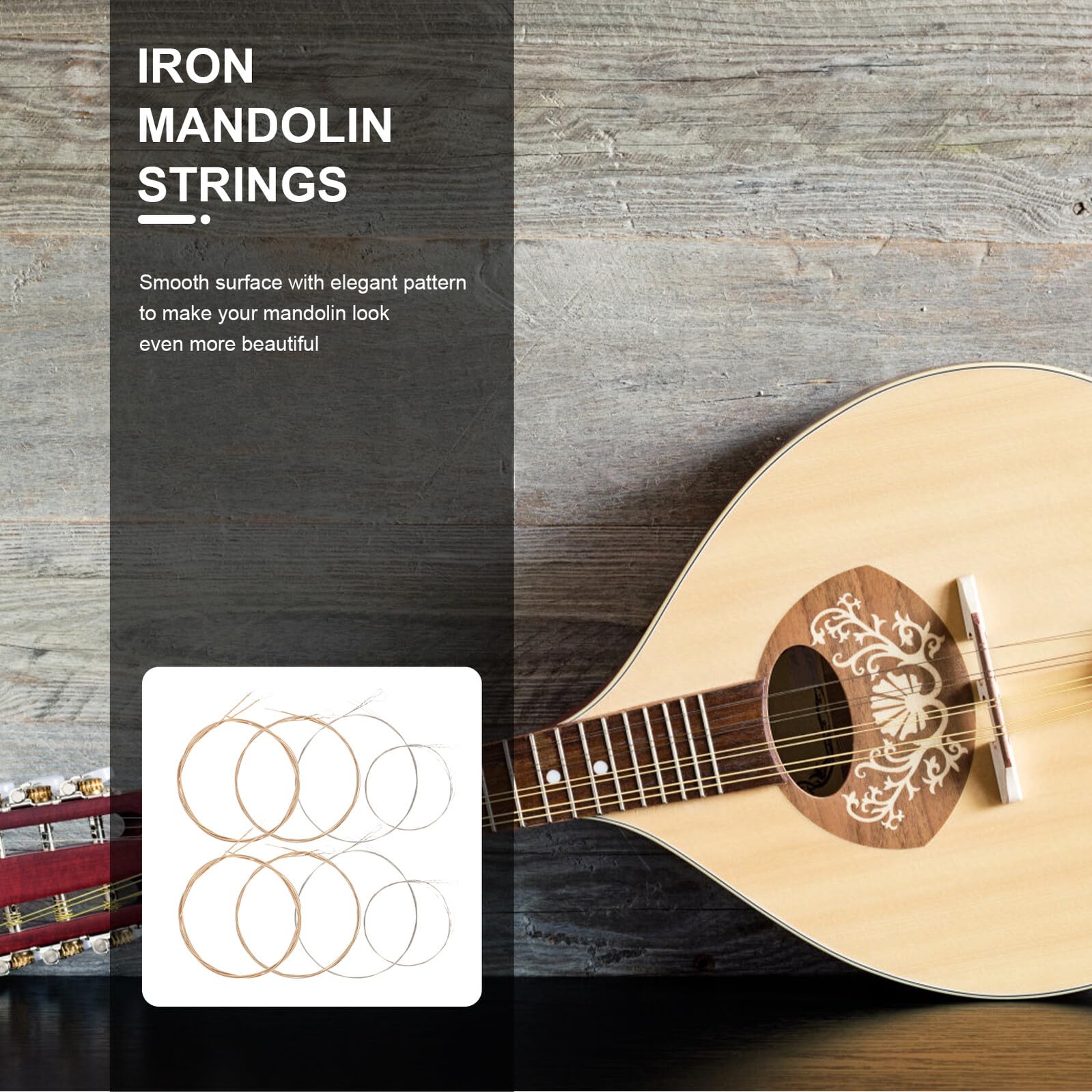 ULTECHNOVO Mandolinensaiten 8 Stück Ersatzsaiten aus Stahl Kräftiger Klarer Klang Langlebiges Mandolinenzubehör für Mandoline Kompakt für Musiker und Geschenk