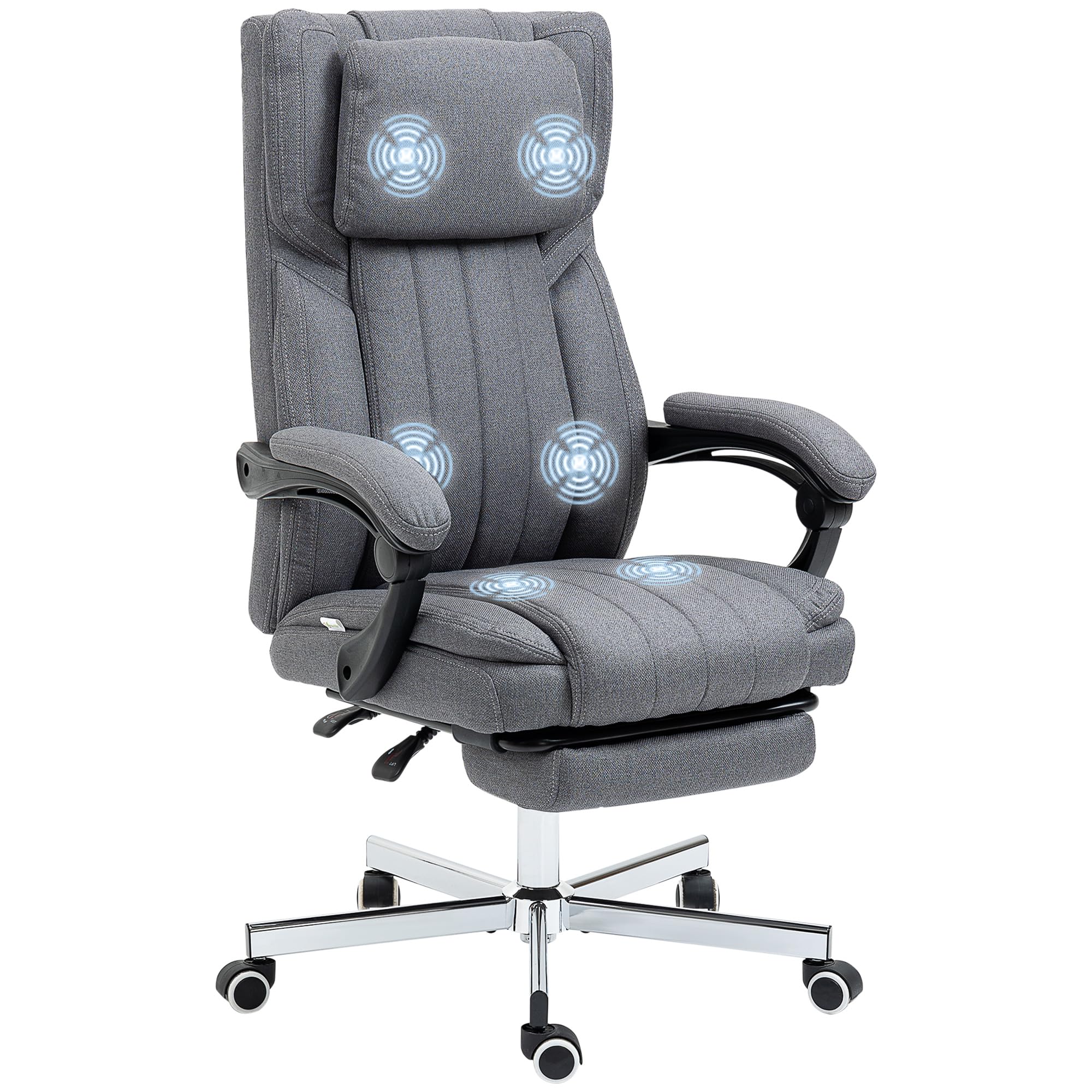 Vinsetto Silla de Masaje con 6 Puntos de Masaje Silla de Oficina Giratoria Silla de Escritorio Reclinable con Altura Ajustable Control Remoto Reposapiés y Reposacabezas Gris