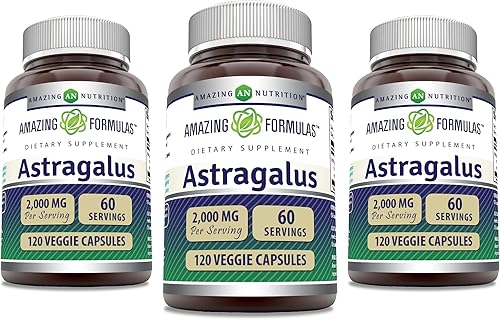 Amazing Formulas Astragalus 2000 mg por porción Cápsulas Suplemento  Hecho de extracto de raíz de planta de astrágalo membranaceus puro  Sin OMG