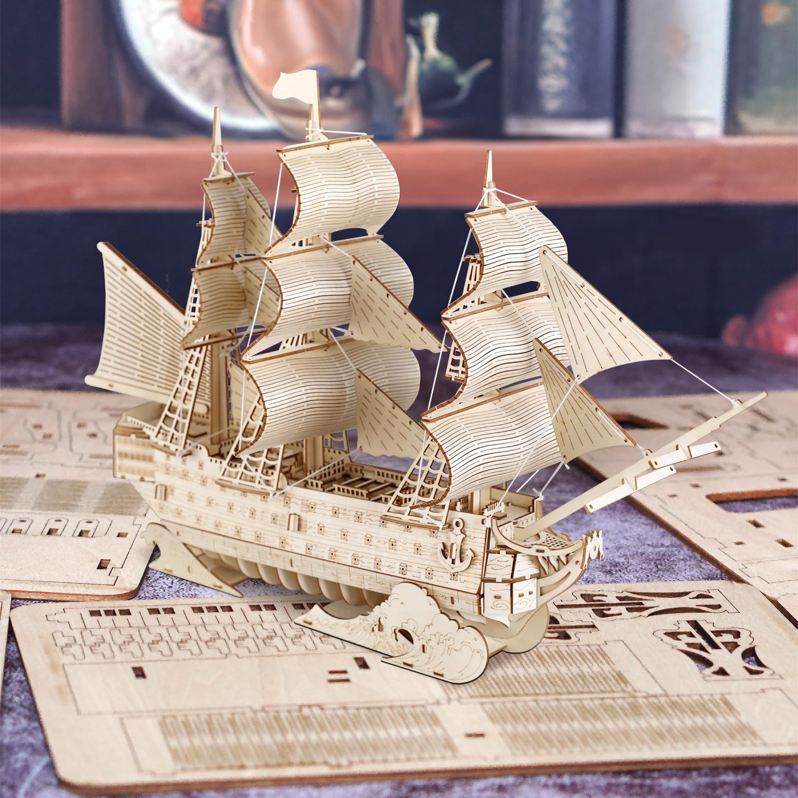 Comfoyar Puzzle 3D Velero, Maquetas Madera para Construir Adultos, DIY Construcciones Madera de Barcos para Montar, Decoracion Hogar y Cumpleaños Navidad DÍa del Padre Regalos para Hombre Mujeres