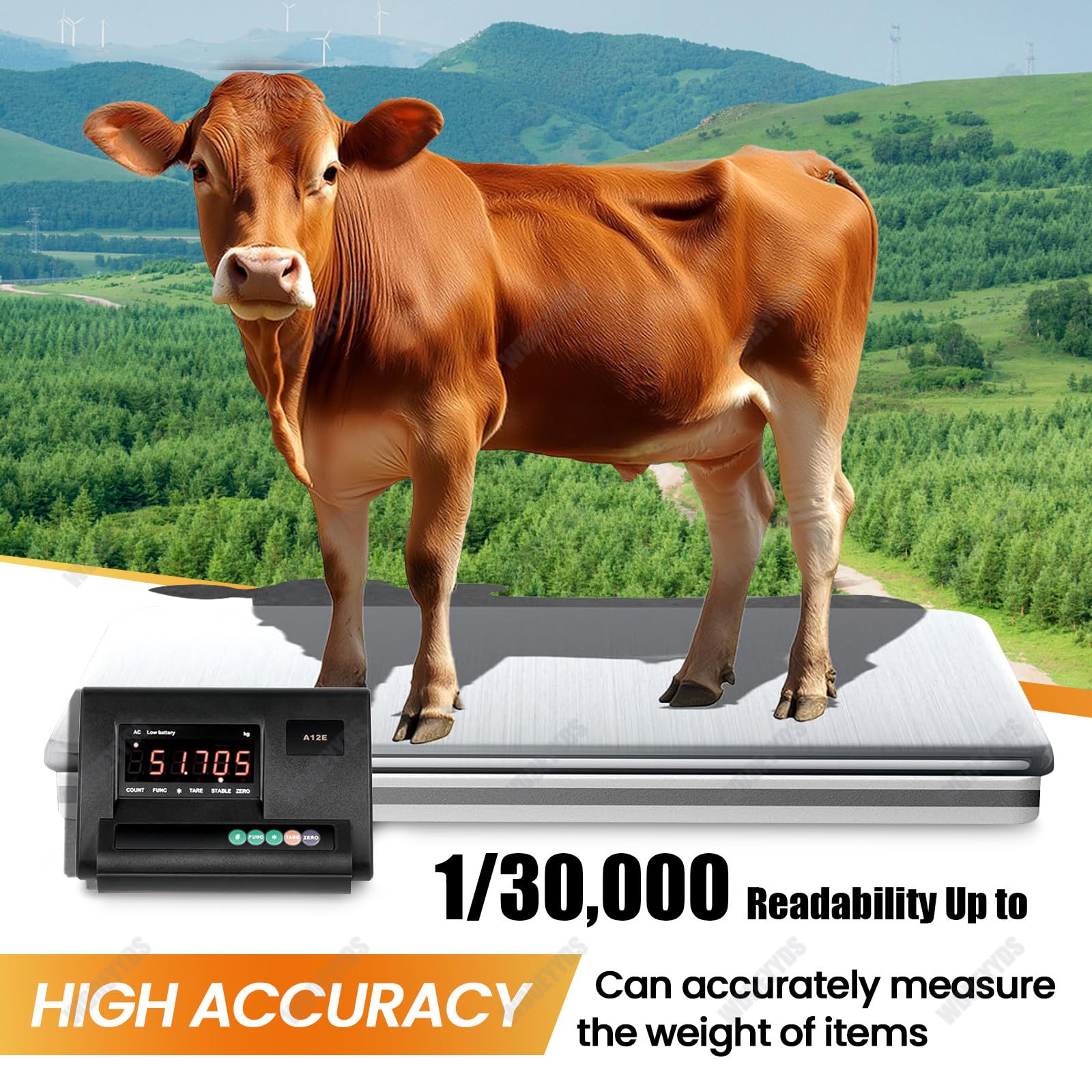 Livestock Scale Kit, 5000 kg / 11023 lbs Steel Beam Compression Load Cell Scales Floor Scale Kit for Animals Cattle Goats Pigs Horse Sheep with Weighing Indicator