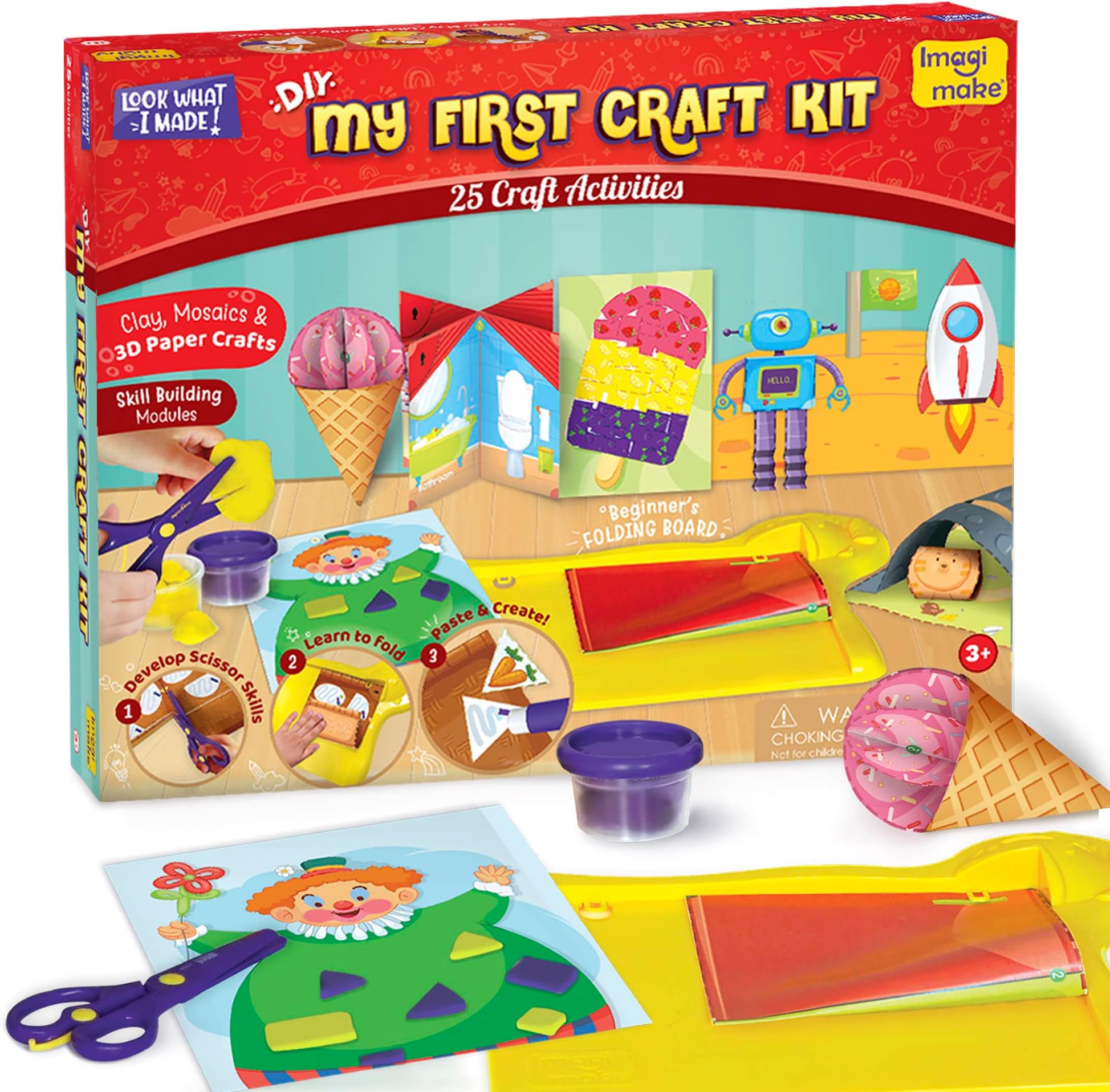 My First Craft Kit with Activity Book | 25 DIY Art & Craft Activities | 1 Child-Safe Scissor | 4 Tubs of Reuseable Dough | Gifts for Girls & Boys Ages 3, 4, 5, 6, 7