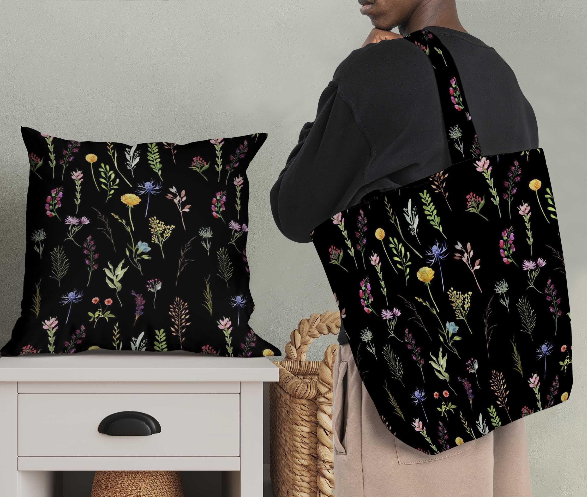 Soimoi Black Georgette Fabric - 42" Wide Floral Print Fabric By The Yard