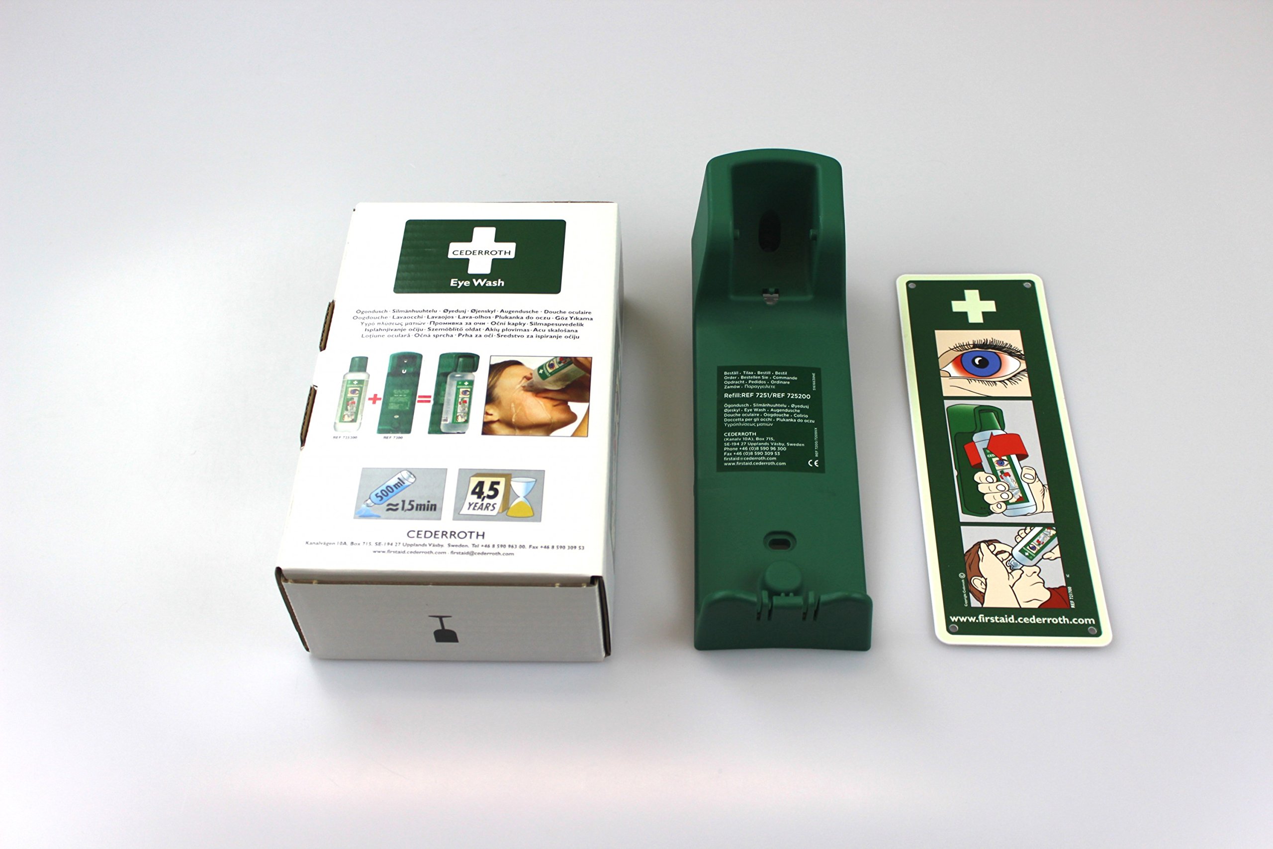 Cederroth 2x Augendusche und 1x Wandhalterung, Notfall Augenspülung, Augenspülflasche