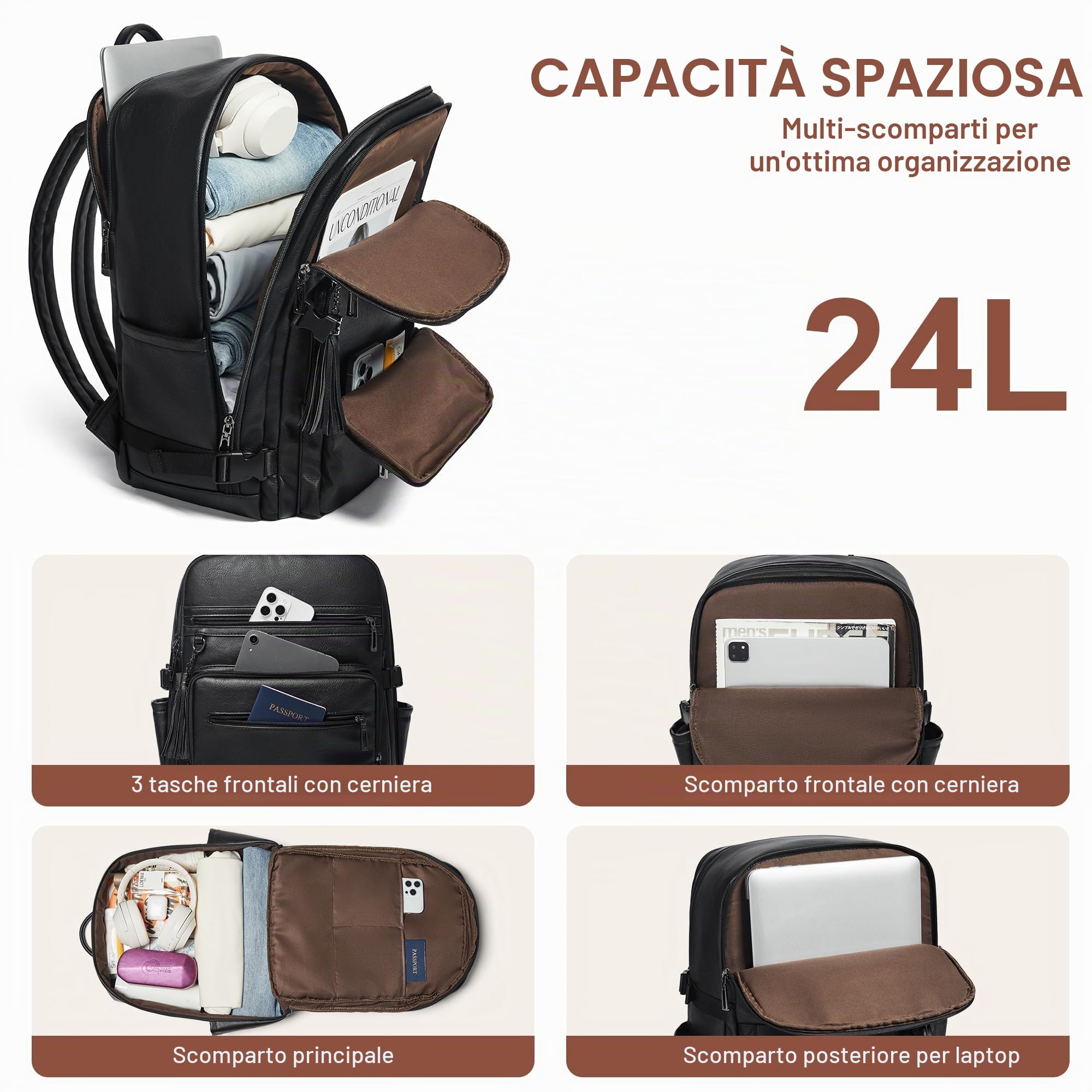 Shrrie Laptop-Rucksack für Frauen, elegante Tagesrucksack PU-cuoio computer zaino si adatta 16" laptop, impermeabile insegnante infermiera casual Daypack für Weekender Camping Viaggi