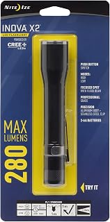 Nite Ize INOVA X2 LED Flashlight, 280 Lumen Shockproof, Crushproof + Waterproof Flashlight with Pocket Clip, Black Aerospace-Grade Aluminum Body