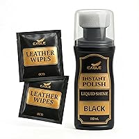 Eagle Instant Shine Liquid Shoe Polish - Quick-Dry Leather Shine Kit with Sponge Applicator & 2 Cleaning Wipes
