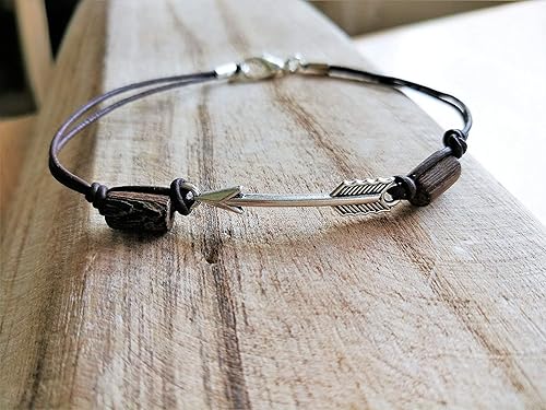 Miniatura 2 de Arrow Anklet for Women, Natural Leather Ankle Bracelet with Wooden Beads