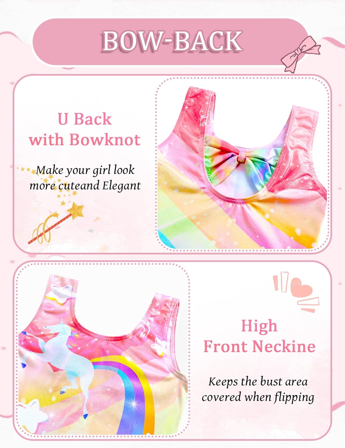 Snowheart Girls Gymnastics Leotards Crew Neck Shiny Tumble Bodysuits Sleeveless Tank Gym Leos with Skirts for Kids Class - Image 3