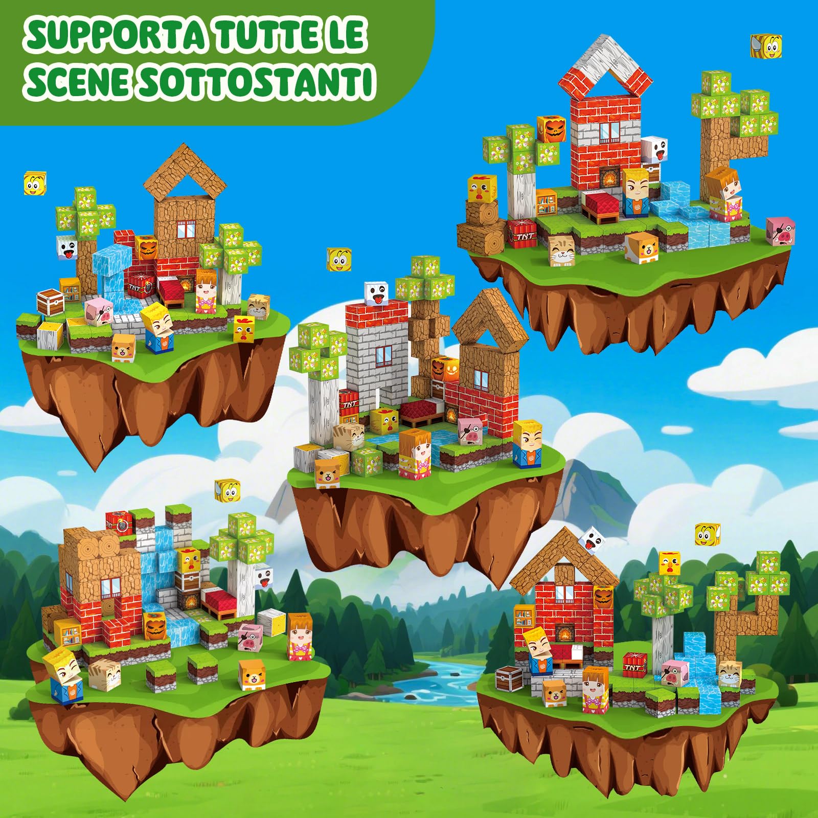 Costruzioni Magnetiche per Bambini 100 PCS 2CM 3+ Giochi Cubi Magnetici Blocchi Magnetic Building Blocks Giocattoli Montessori a Partire da 3 4 5 6 7 8 9 10 11 12 Anni Regali (La foresta)