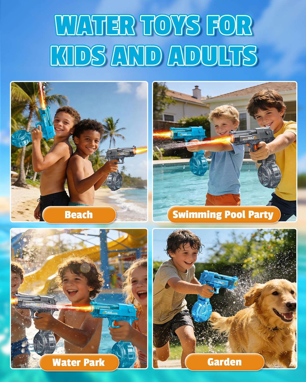 Pistolet à Eau Électrique 2 Pièces, Pistolet à Eau Rechargeable avec Flamme LED Lumineuse, Portée 8 à 10 M, Jouet d'eau Extérieur pour Enfants 3+ Ans, Fête de Piscine, Plage,Anniversaire, Pâques
