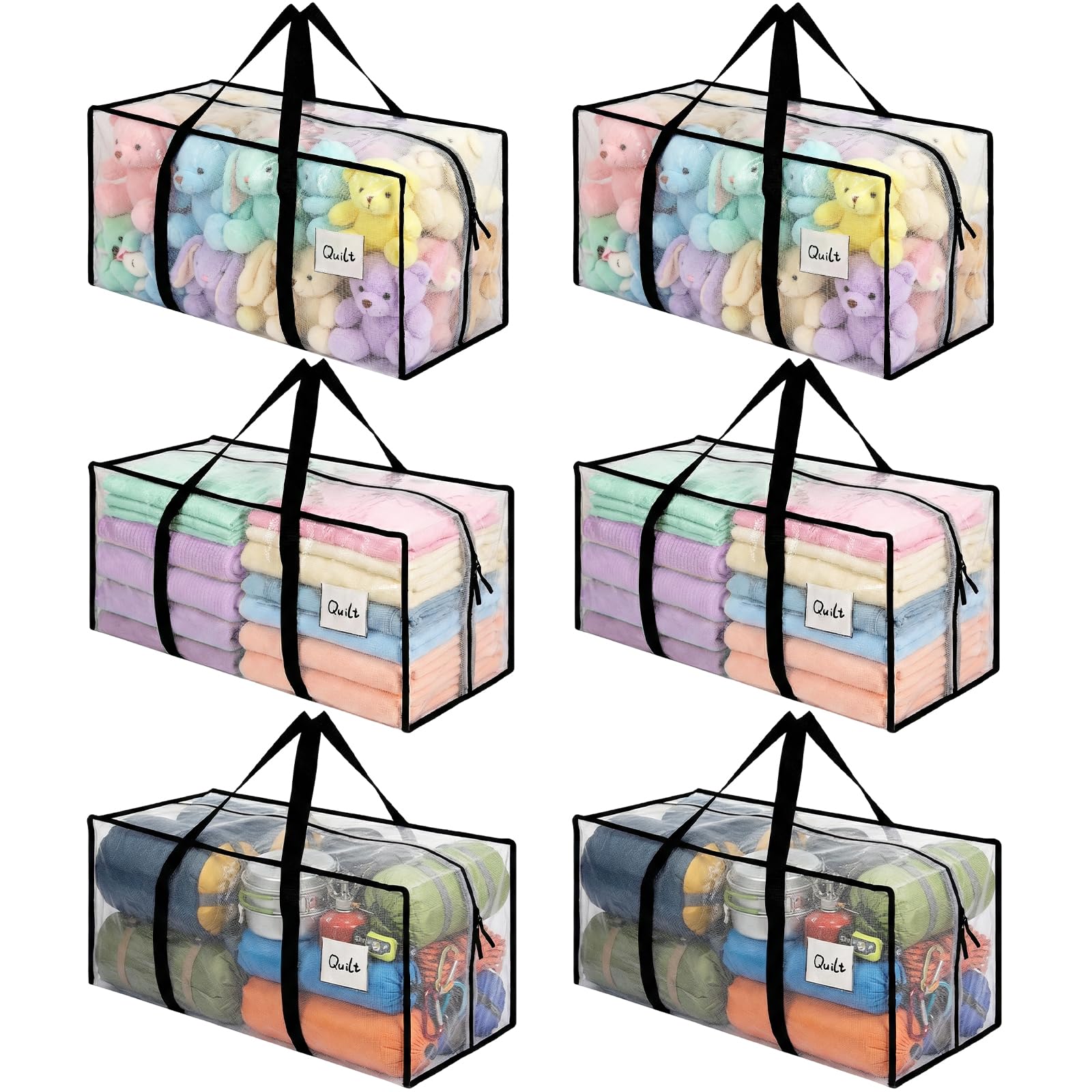 Dntorx 6 Stück 90L Aufbewahrungstasche, Heavy-Duty Weihnachtslager Transparente Umzugskartons Große mit Reißverschluss Griff Faltbar Weihnachtsbaum Tasche für Umzug Bettwäsche Kleidung Aufbewahrung