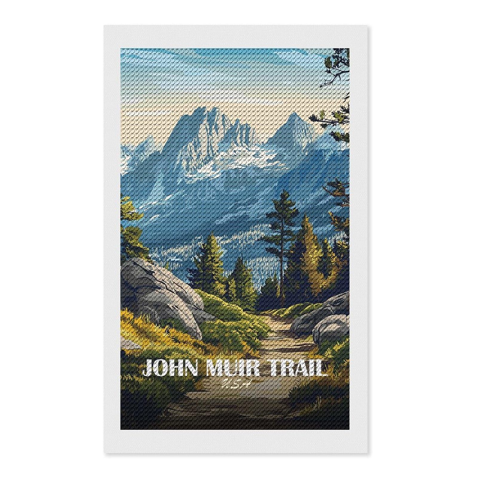 Junmoney John Muir Trail Landscape Illustration 5D Diamond Painting Kit 12"x20", Relaxing DIY, Mindful Craft Project, Full Kit Included, Thoughtful Present