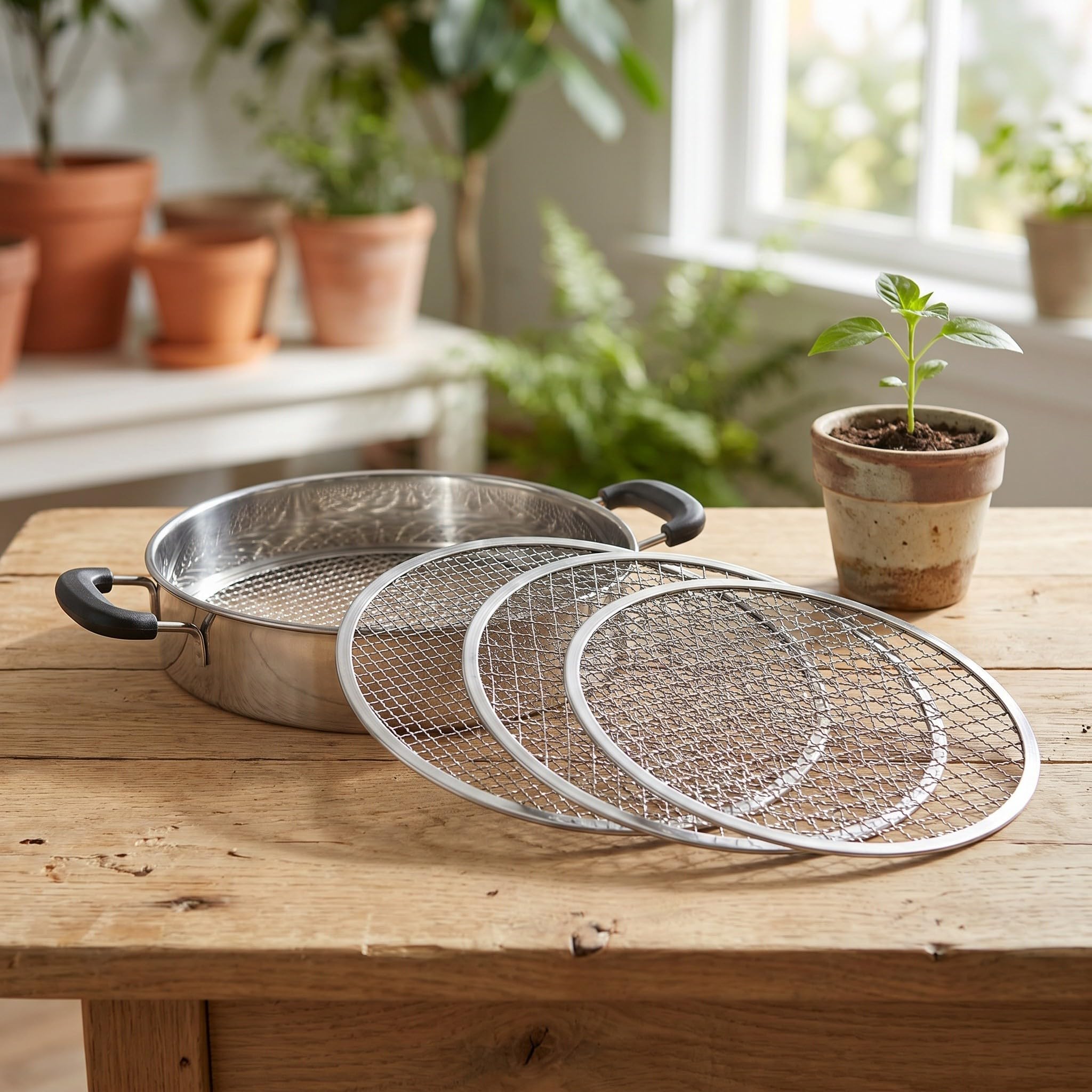 Setaccio per Terriccio con Manico, Acciaio Inox, 4 Griglie