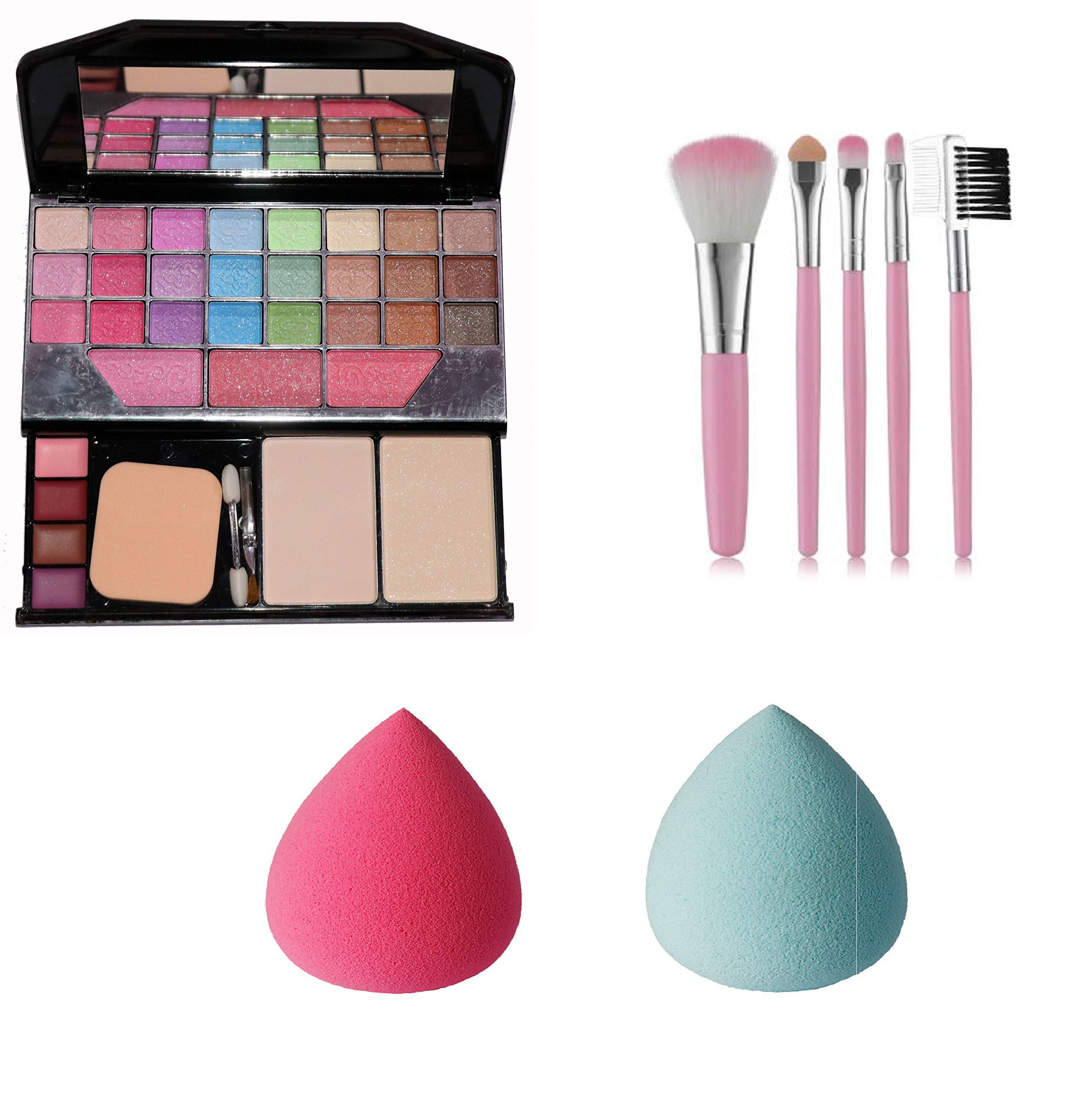 Khelni6155 Makeup kit + 5 pieces Makeup Brush + 2 pieces Blender Puff Combo