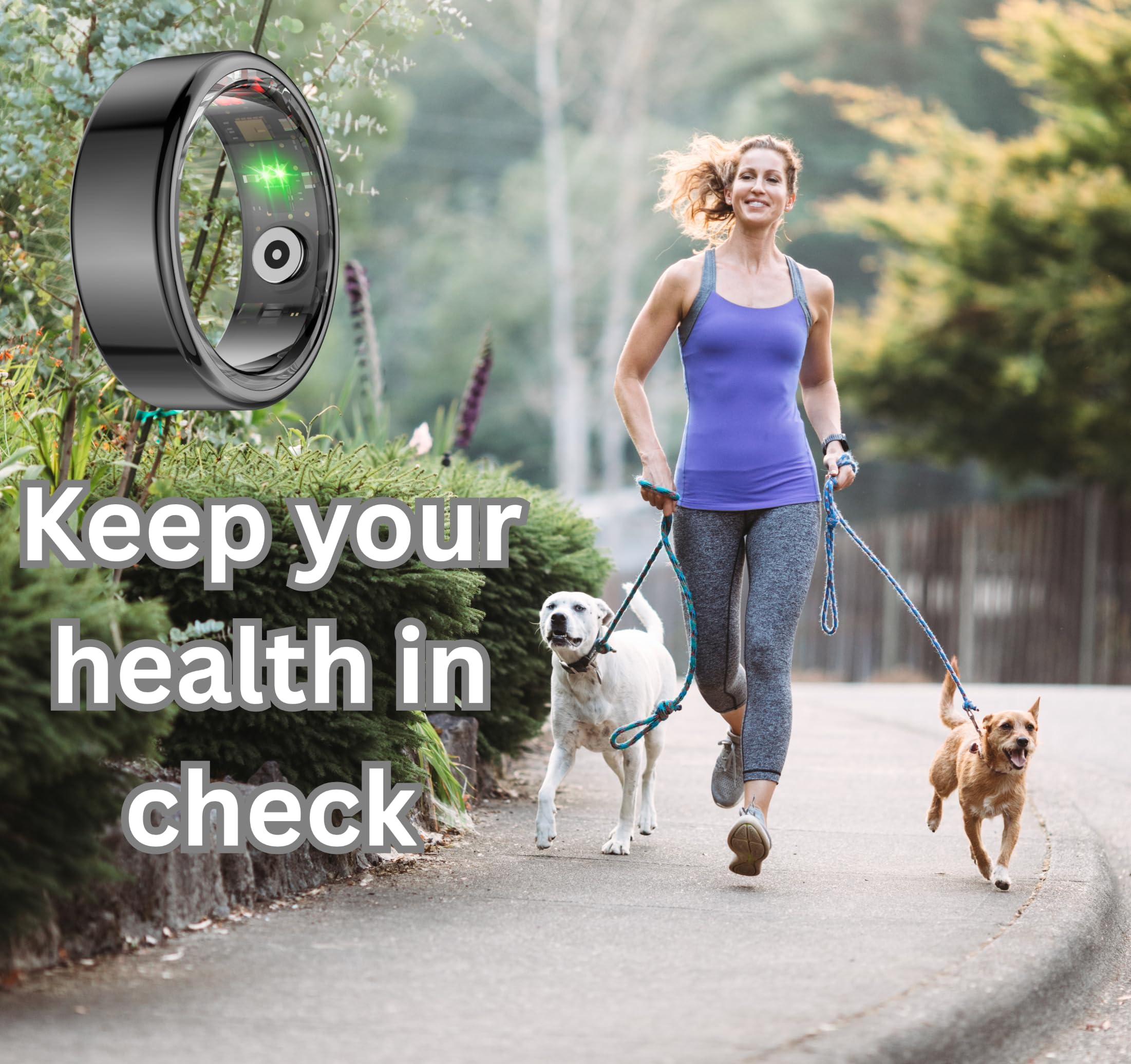 tp TRADEPROVIDER Bague de doigt réglable pour tracker d'activité intelligente, compteur d'oxygène dans le sang, compteur de calories, étanche IP68, USB, Bluetooth, iOS et Android (taille 11)