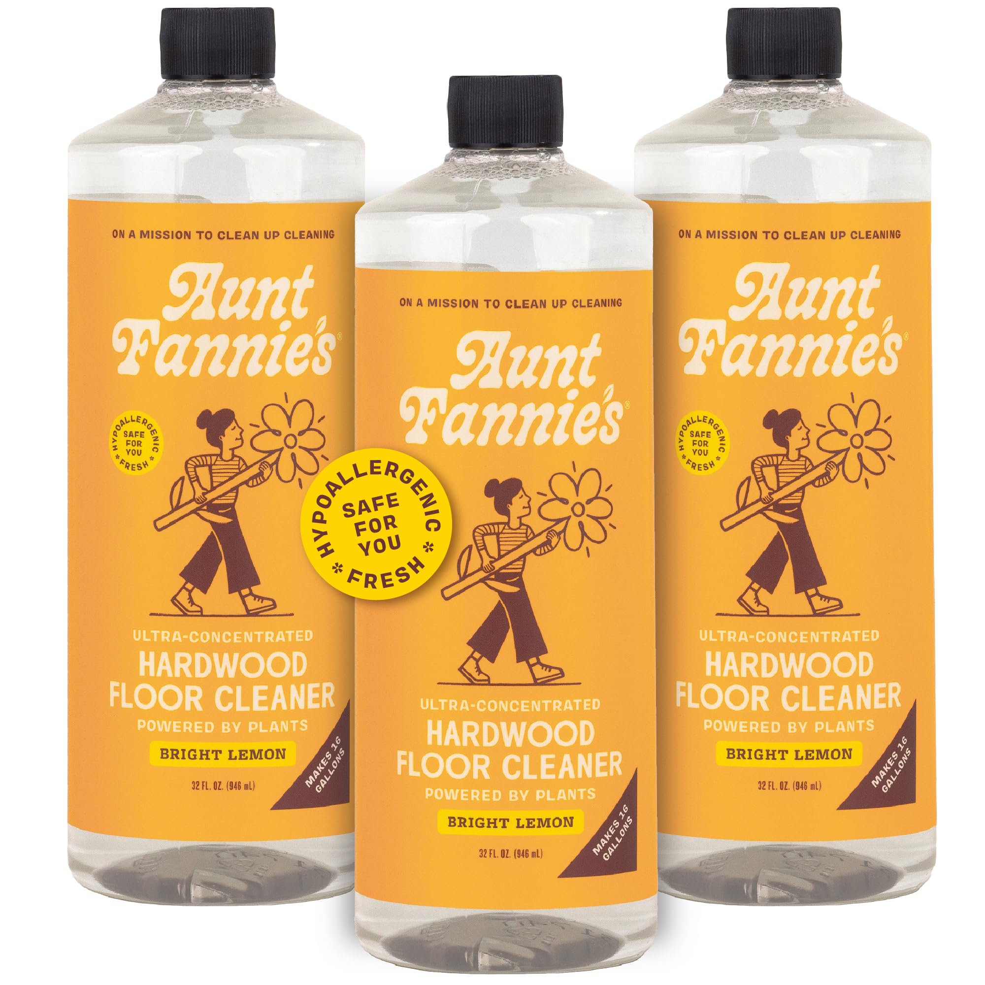 Aunt Fannie's Hardwood Floor Cleaner, Vinegar-Free, Lemon, 32 oz, Pack of 3