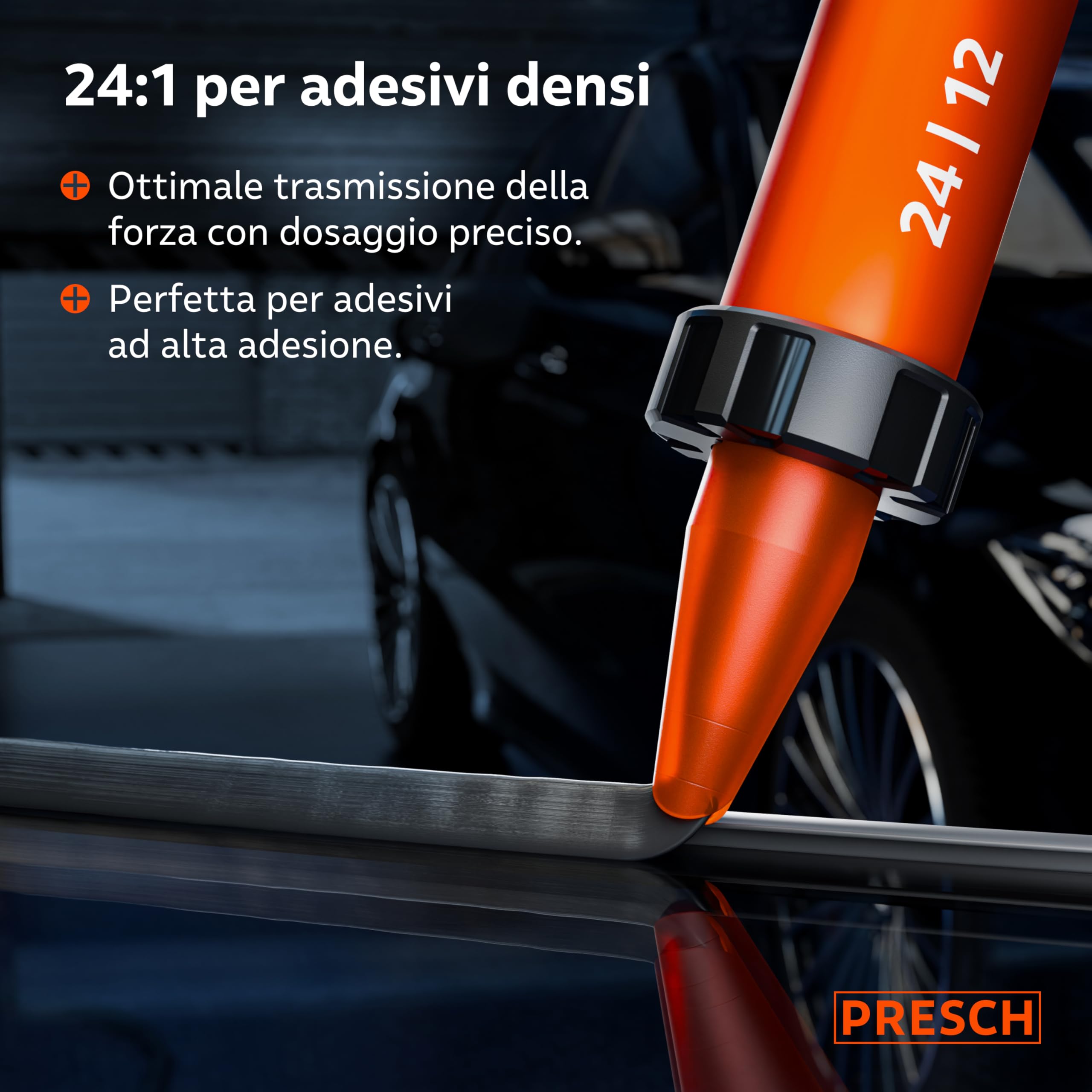 Presch Pistola Silicone 600ml con 2 ugelli – Rapporto 24:1 & 12:1 per sigillanti e adesivi (acrilico) – Pistola per sacchetti girevole 360° con impugnatura antiscivolo