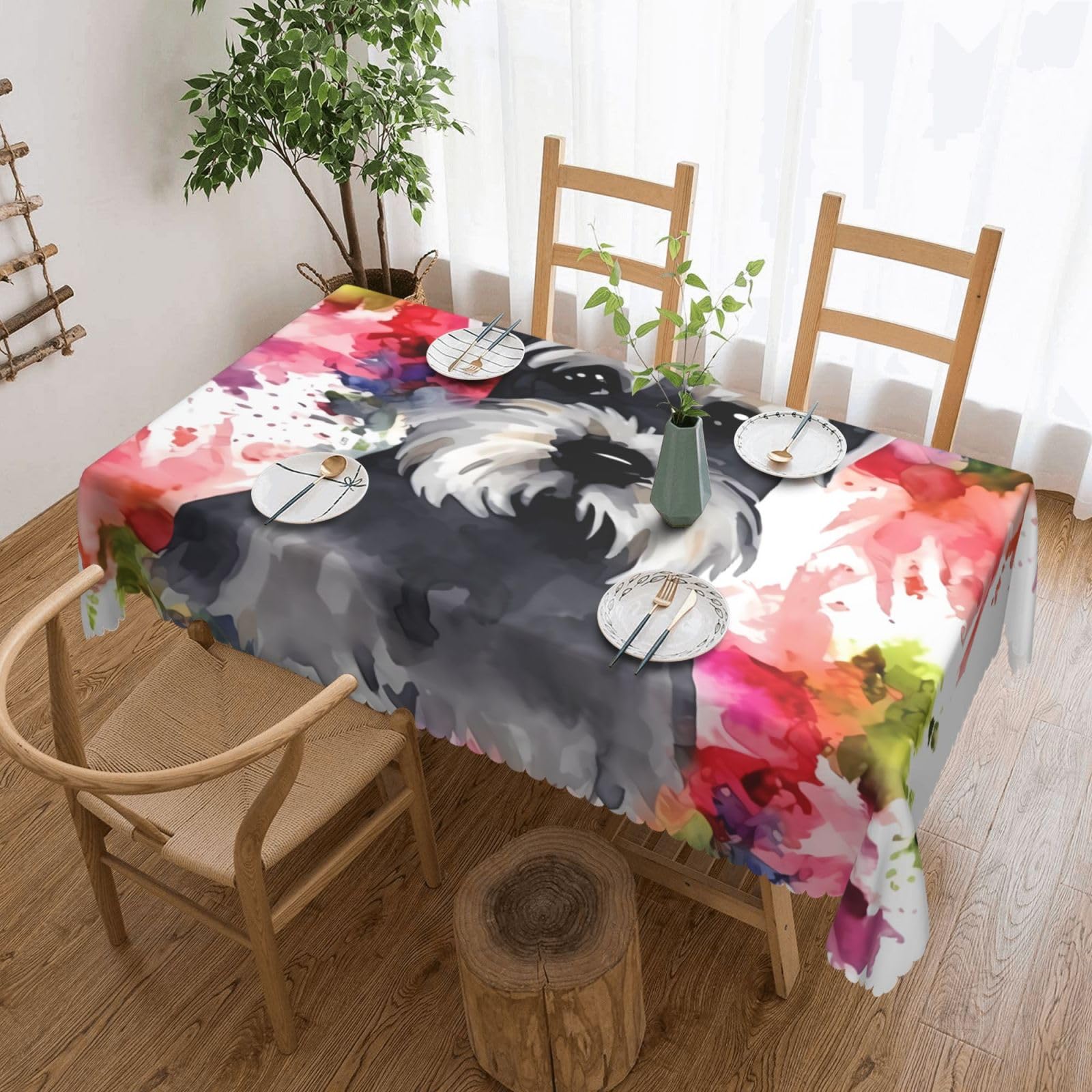 FodPand Schnauzer Tablecloths for Rectangle Tables 54 x 72 Inch - Reusable Washable Dining Table Clothes - Stain and Wrinkle Resistant Decorative Fabric Table Cover for Wedding Party