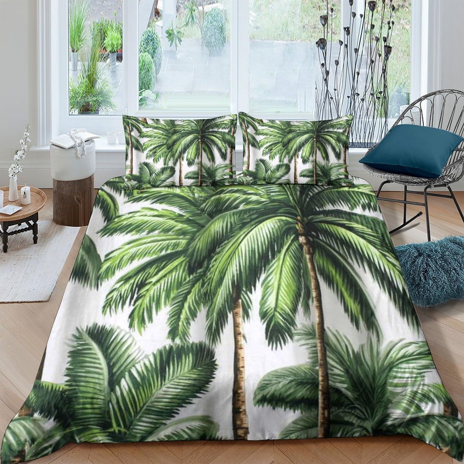 Ctjqhvkz Style-2 3D Printed Tropical Palm Fitted Sheet Microfiber Soft Green Leaves Bed Cover For Bedroom Guest Room Dorm Décor Single（135X200cm）