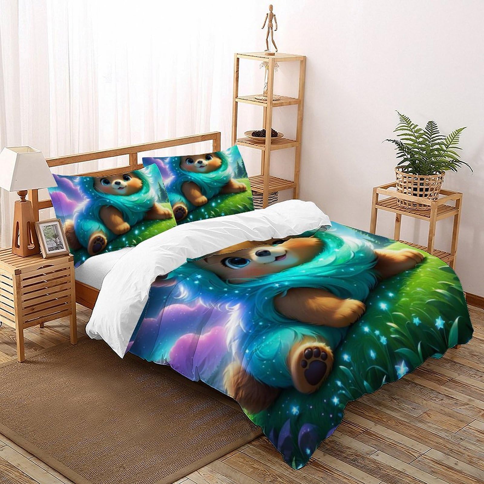 Parure de lit microfibre 260x220 cm grand format imprimé animal ours