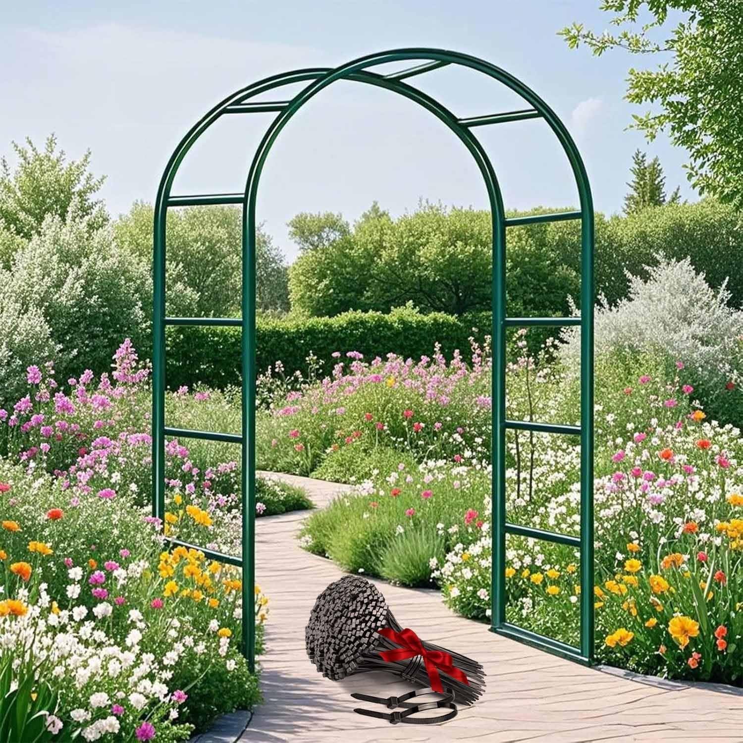 Arco de jardín decorativo para bodas y Navidad, marco metálico verde de 240x220 cm para eventos