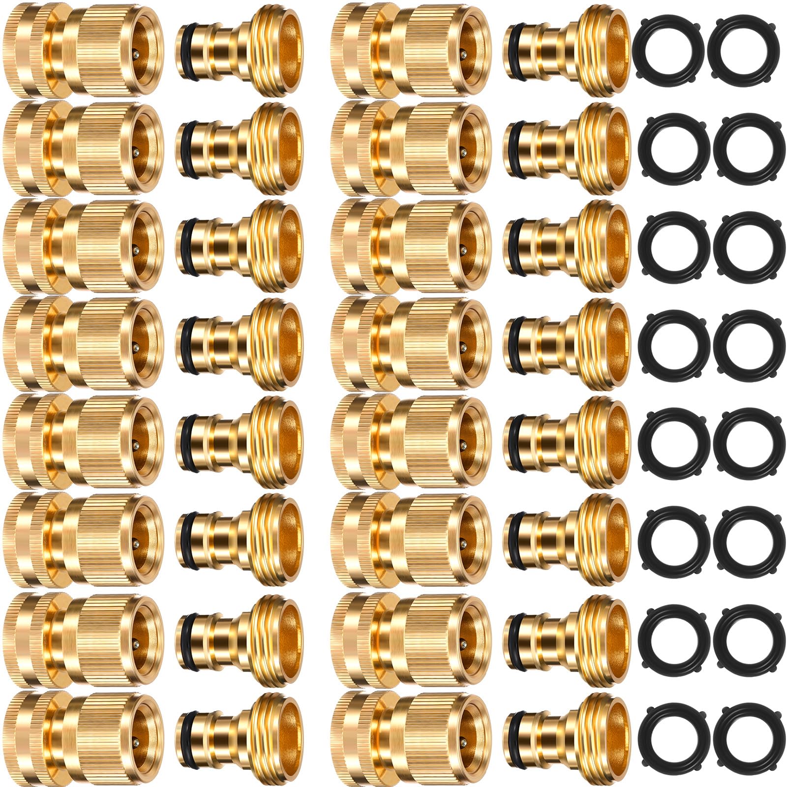 Photo 1 of Therwen 16 Sets Garden Hose Quick Connector Solid 3/4 Inch Water Hose Connectors No Leak Heavy Duty Garden Fitting Female Adapter and Male Adapter (Brass Color)