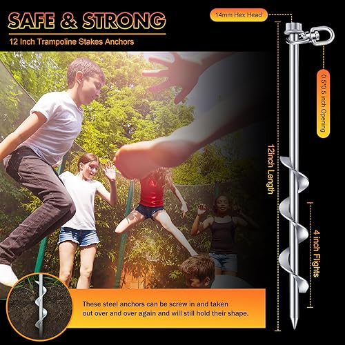 Miniatura 2 de Zhengmy Juego de 24 anclajes de tierra atornillados, estacas resistentes de 12 pulgadas para tienda de campaña con gancho de anclaje para trampolín,