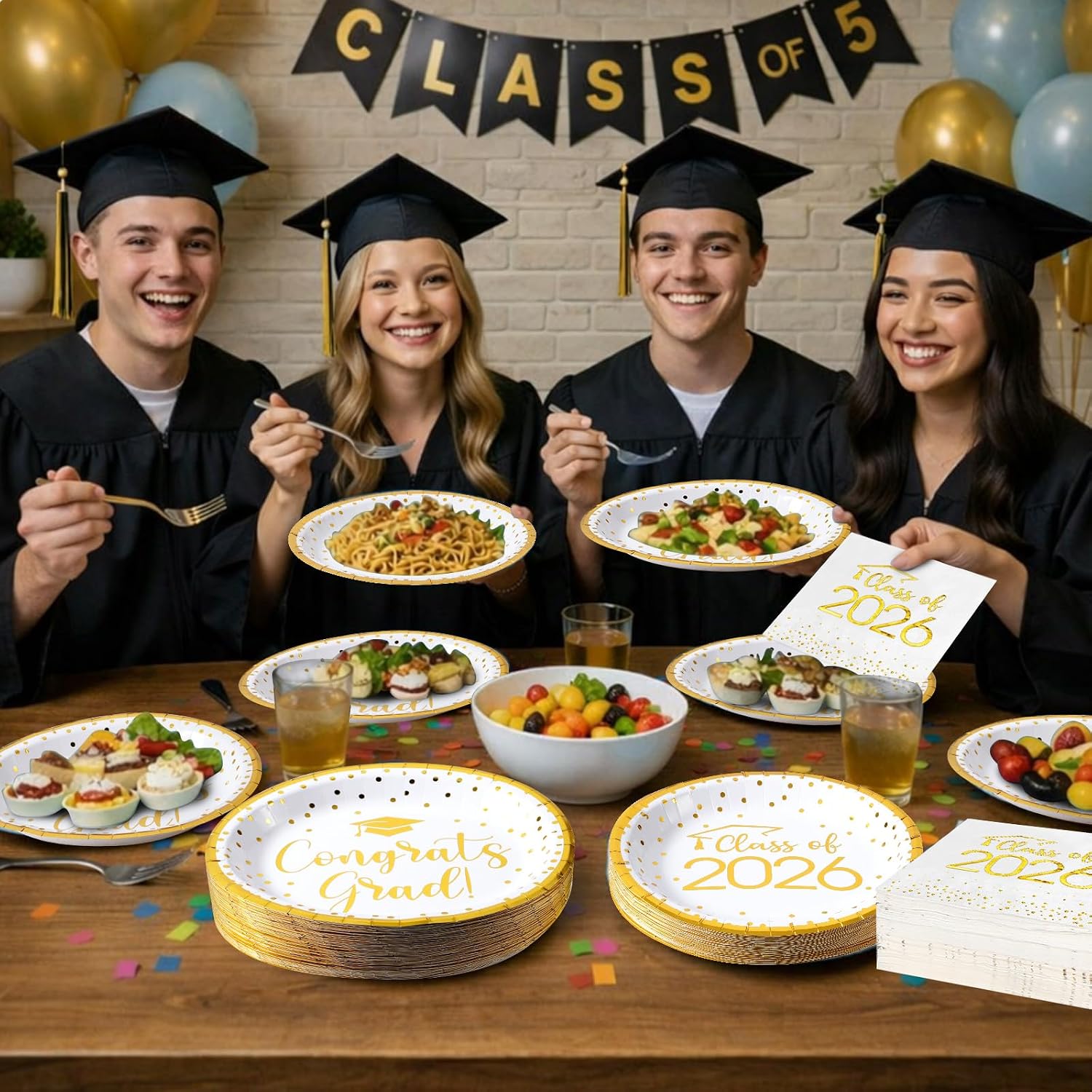 Class of 2026 Graduation Oval Plates And Napkins 50Set, 350 Pcs Graduation Tableware, Graduation Party Supplies for University High School Congrats Graduate Party Decorations, Serves 50(White Gold)