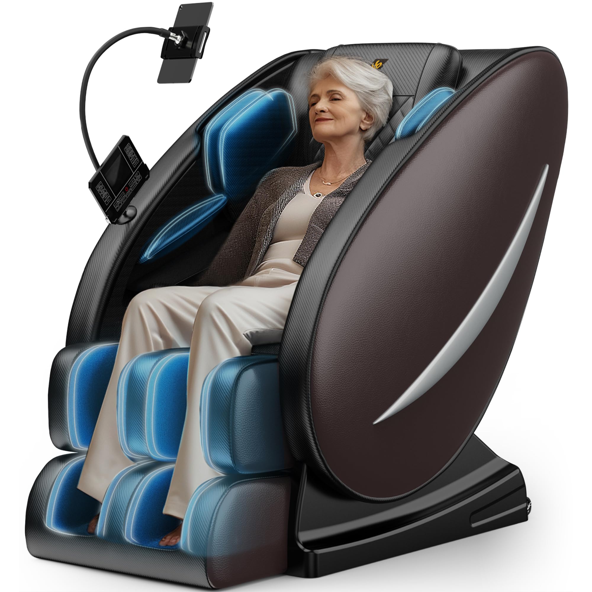 BILITOK Zero Gravity Full Body Massage Chair Recliner with Heat Therapy, Bluetooth Speaker, Air Compression Massage, Foot Roller, Touch Screen, Space-Saving Design, Faux Leather (Brown)