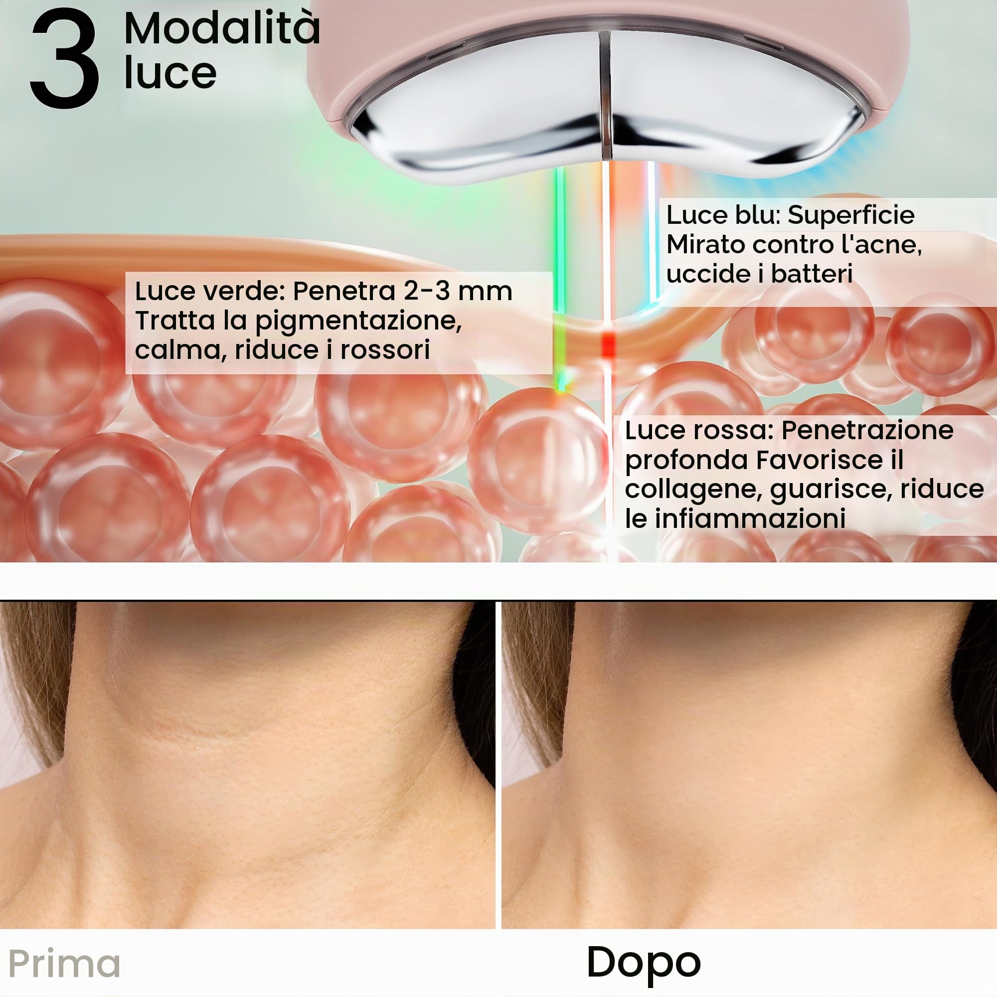 Rosental Organics EMS Gua Sha massaggiatore viso – LED blu, verde e terapia a luce rossa – per pelle grassoccia e carnagione uniforme – per tutti i tipi di pelle