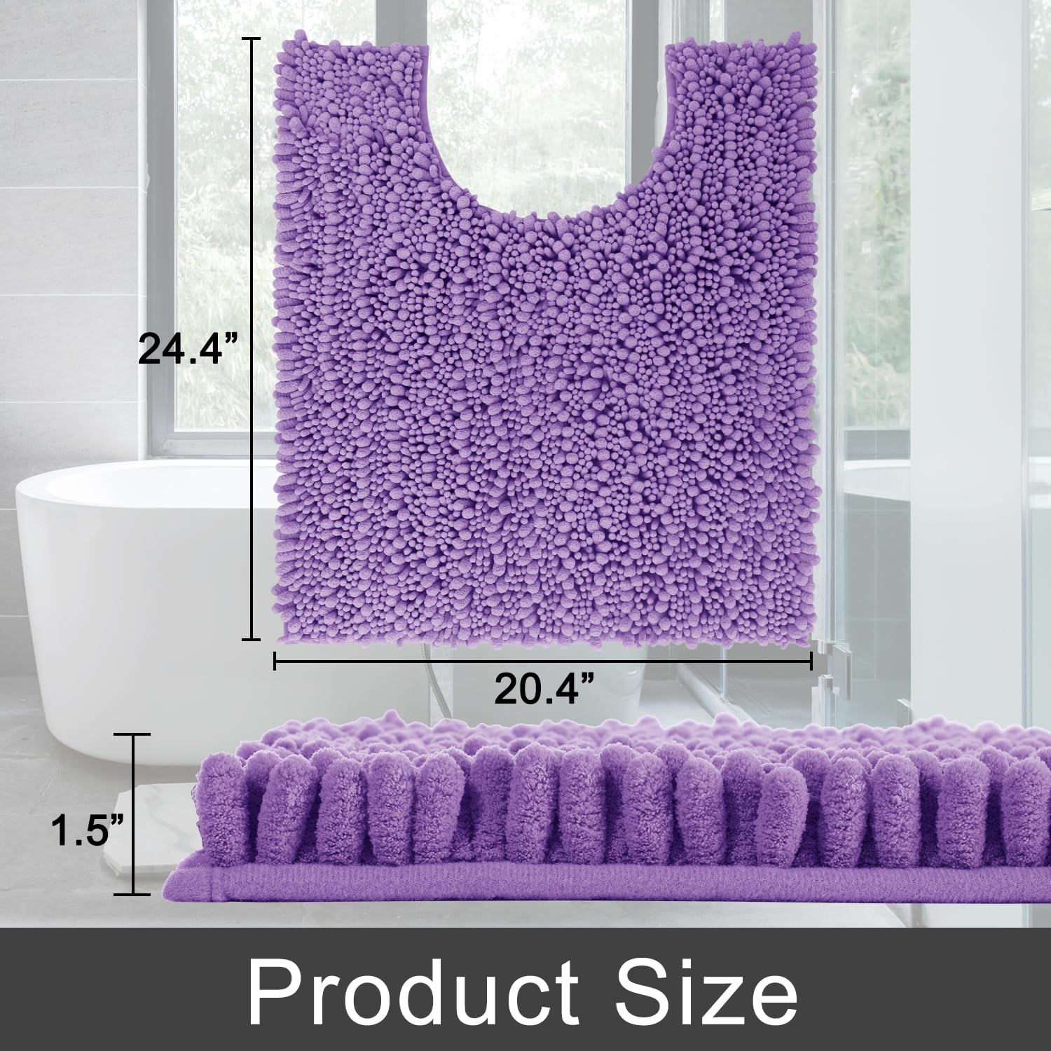 Yimobra Alfombrilla de baño de Chenilla con Forma de U para baño, máxima absorción, Suave y acogedora, Secado rápido, Antideslizante, Lavable a máquina, 24.4 x 20.4 Pulgadas