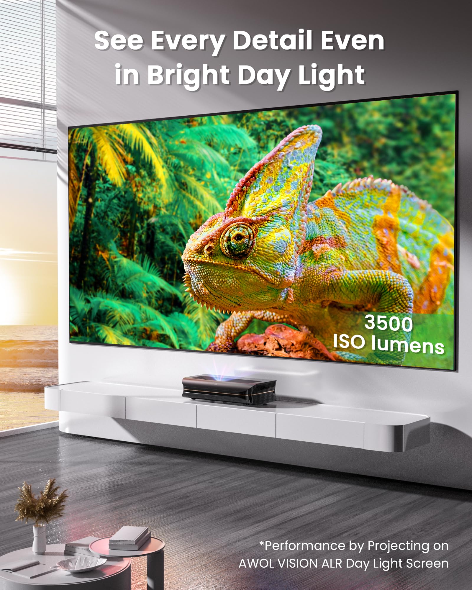 AWOL VISION LTV-3500 Pro 150" 4K 3D UHD a ottica ultra corta Proiettore, 3500 ANSI Lumens Proiettore HDR10+ Dolby Vision& Atmos Home Theater UST Proiettore 4K (Fire TV Stick 4K Max)