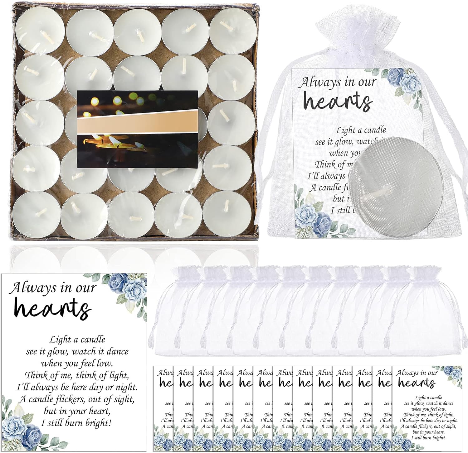 50 Set Funeral Party Favors Memorial White Candles