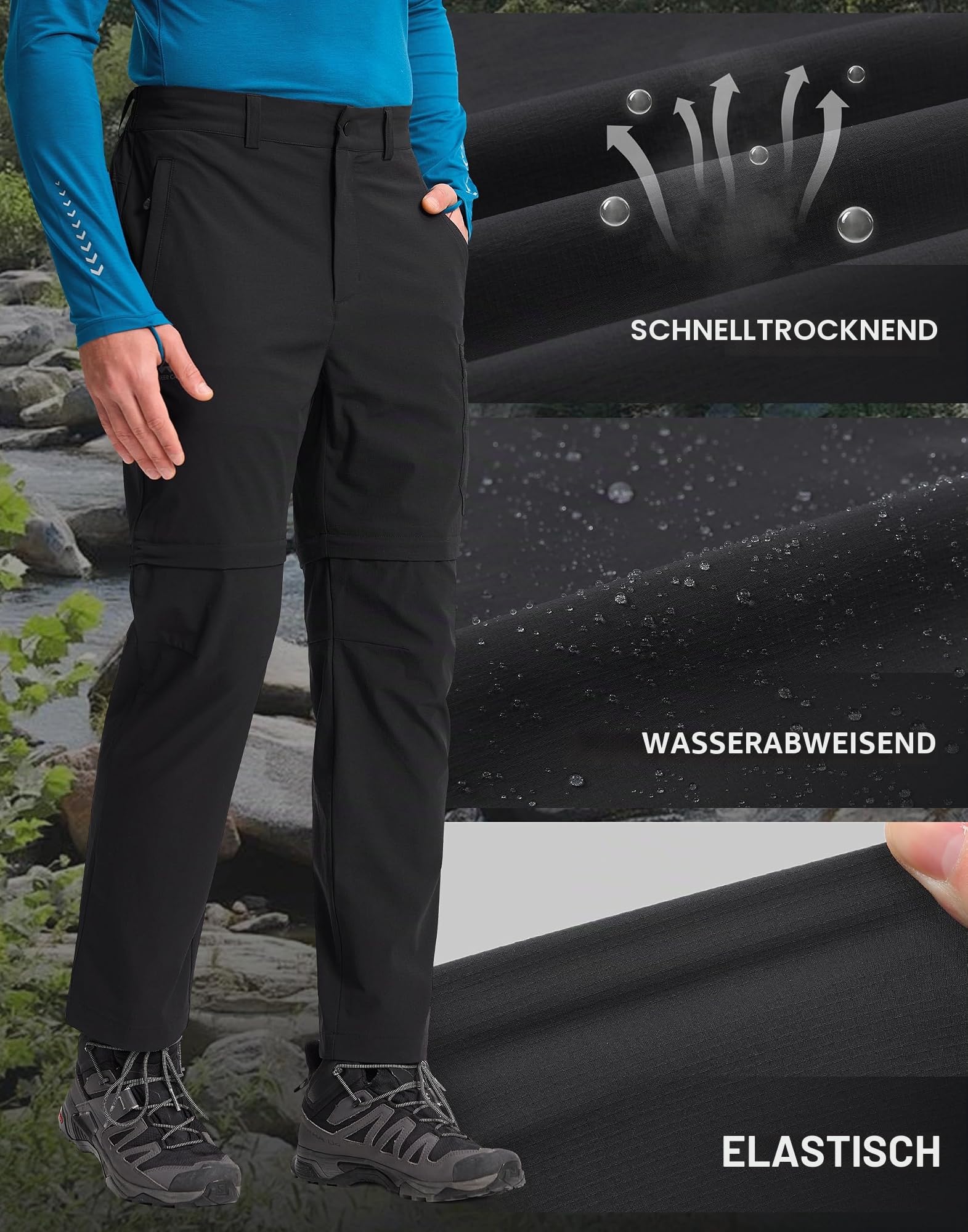 Pioneer Camp Herren Zip-Off-Wanderhose Abnehmbare Trekkinghose, Strapazierfähige Wasserabweisend Outdoorhose Schnell Trockend mit 4 Taschen fur Trekking