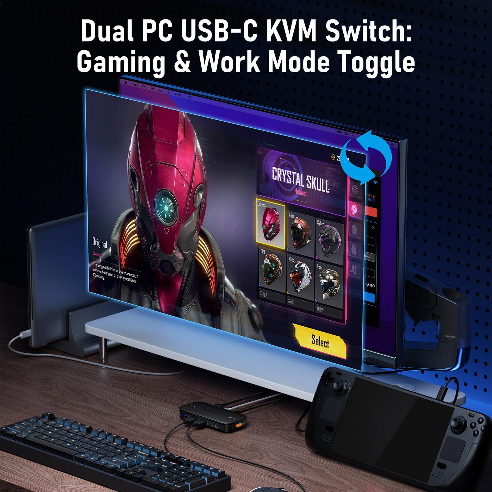 Lemorele Przełącznik KVM USB C z jednym przyciskiem do 2 urządzeń, obsługuje wideo/audio 4K 60 Hz, idealny do stacji roboczych i rozrywki domowej