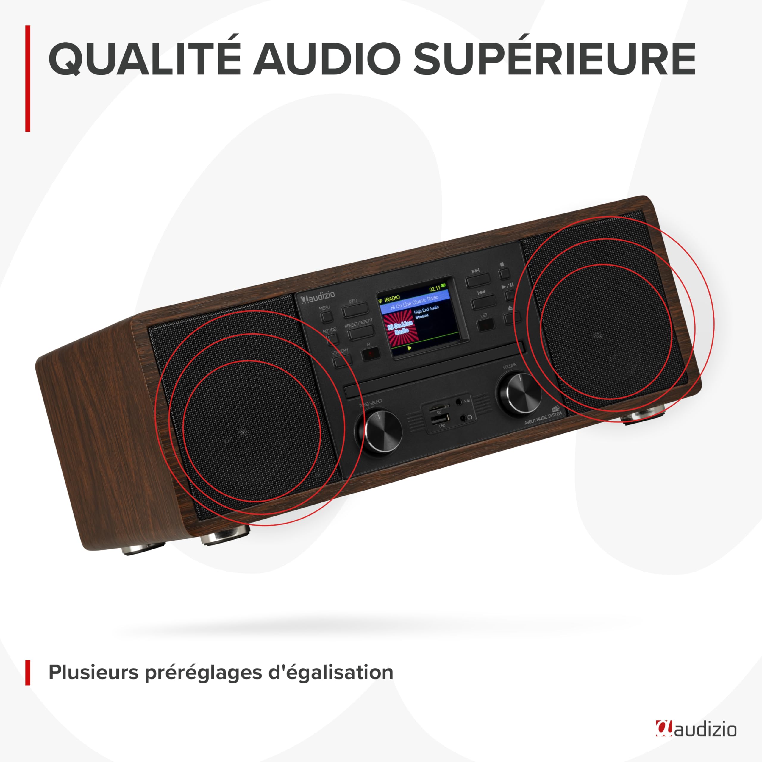 Audizio Avola Radio Internet WiFi avec Lecteur CD et Bluetooth - Couleur Noyer, Radio Dab+, FM, Haut-Parleurs Stéréo, Télécommande, Idéale pour Diffuser Vos Radios Préférées du Monde Entier