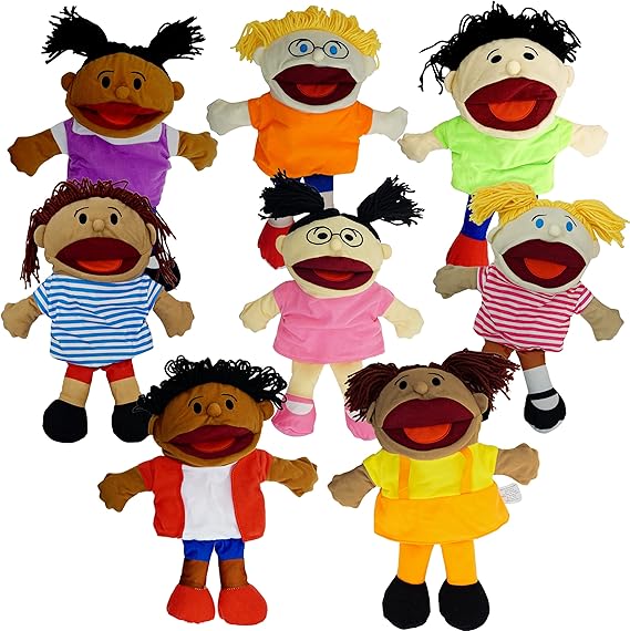 8 Hand Puppets for Kids, Multicultural Puppets with Movable Mouth (8