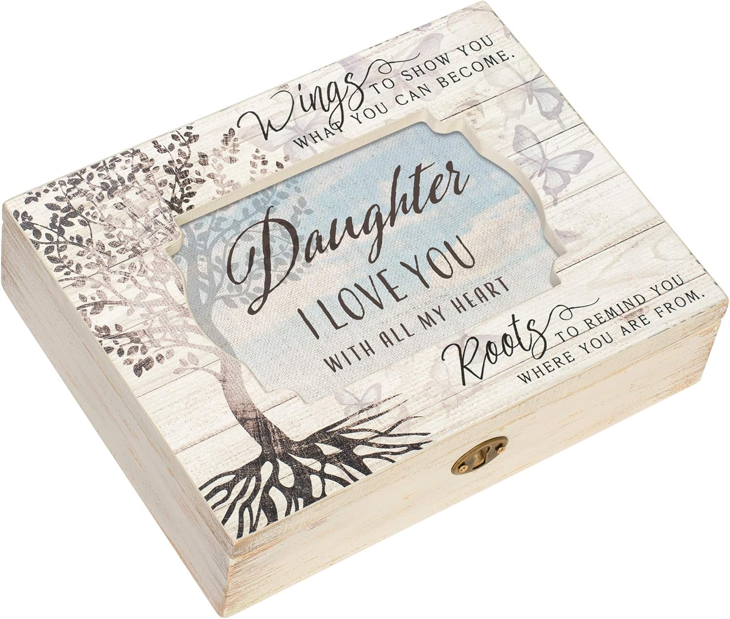 Cottage Garden Daughter I Love You All My Heart White Wash Butterfly Tree Decoupage Music Box Plays You are My Sunshine