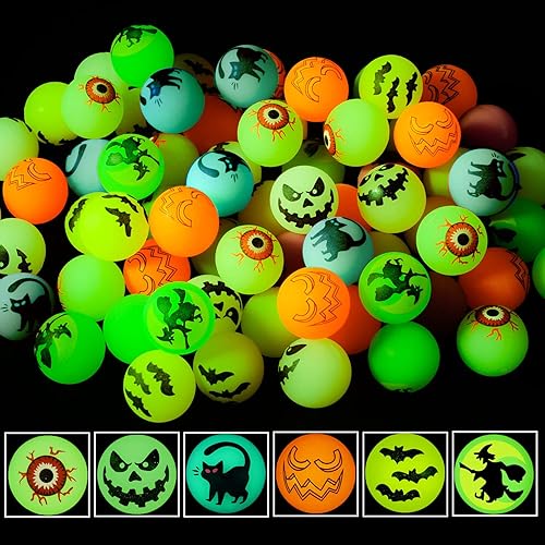 NEWBEA 72 Halloween Theme Designs Bouncing Balls - Glow in The Dark Bouncy Party Favors Supplies for Kids, Trick or Treating Goodie